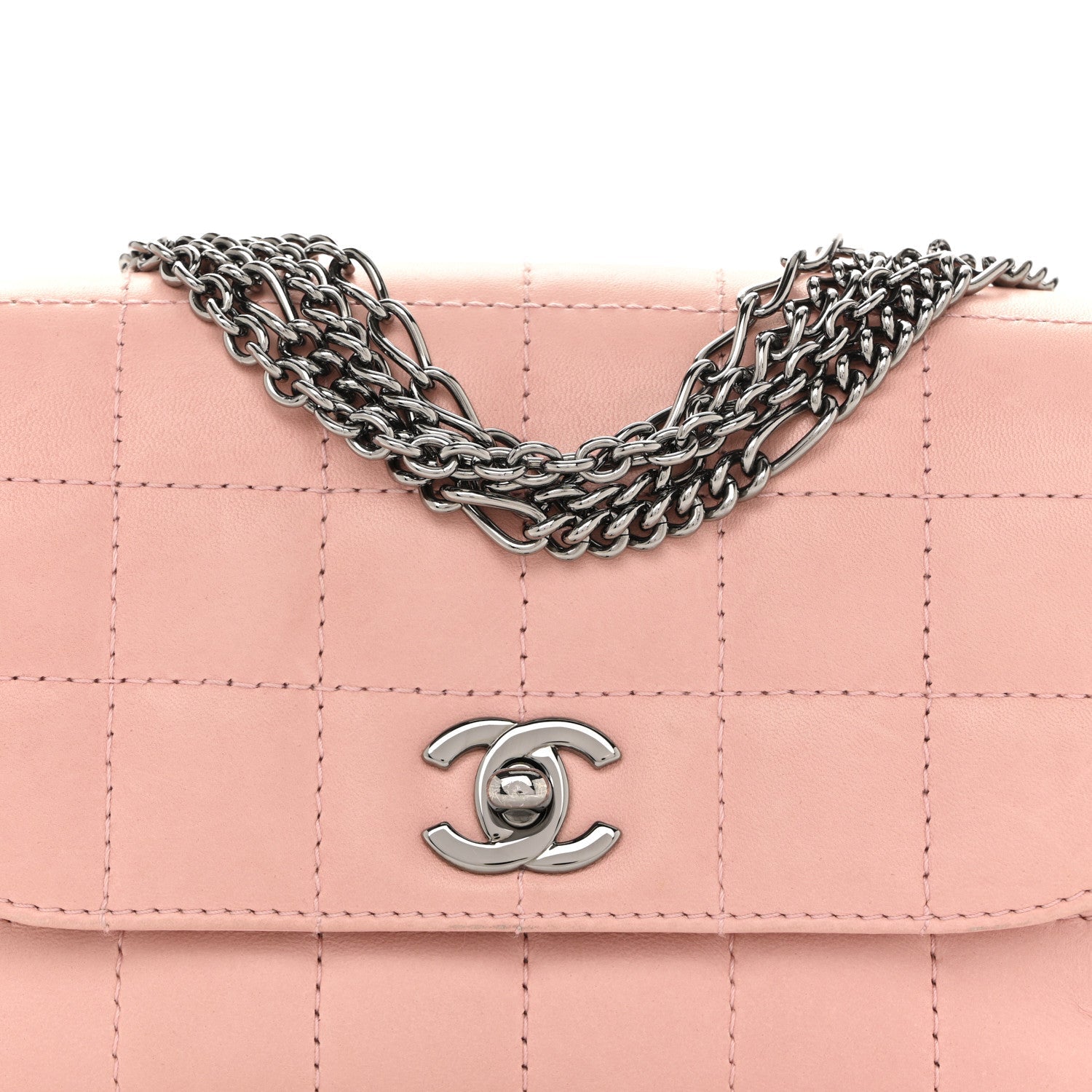 Lambskin Quilted Chocolate Bar 4 Chain Flap Pink