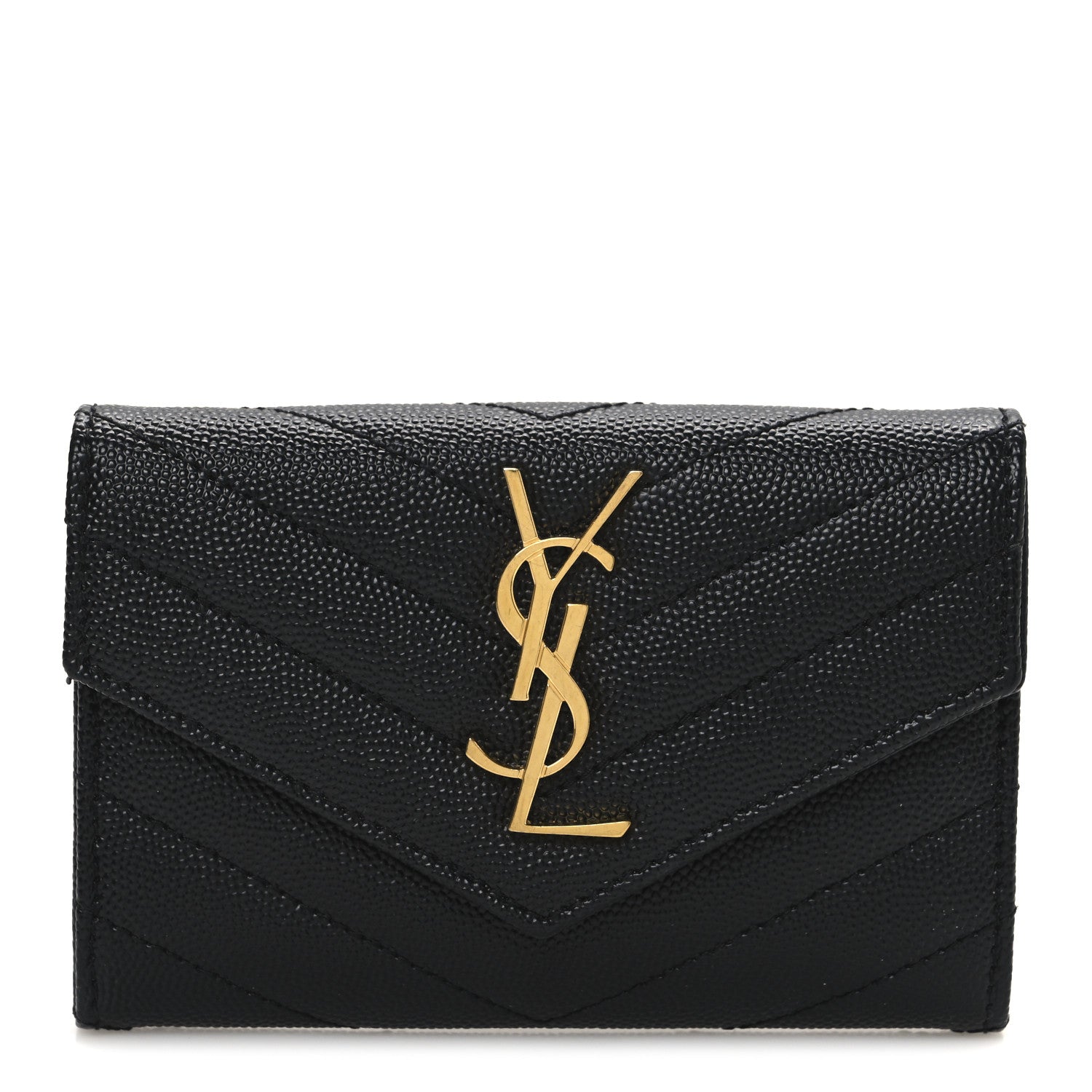 Grain De Poudre Matelasse Chevron Small Monogram Envelope Wallet Black
