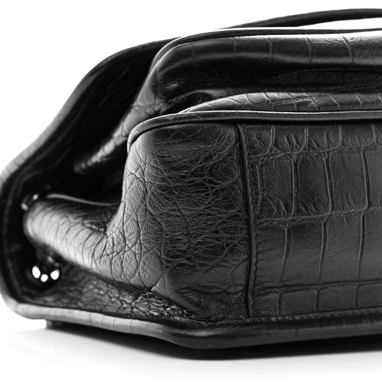 Calfskin Crocodile Embossed Matelasse Monogram Baby Niki Chain Satchel Black