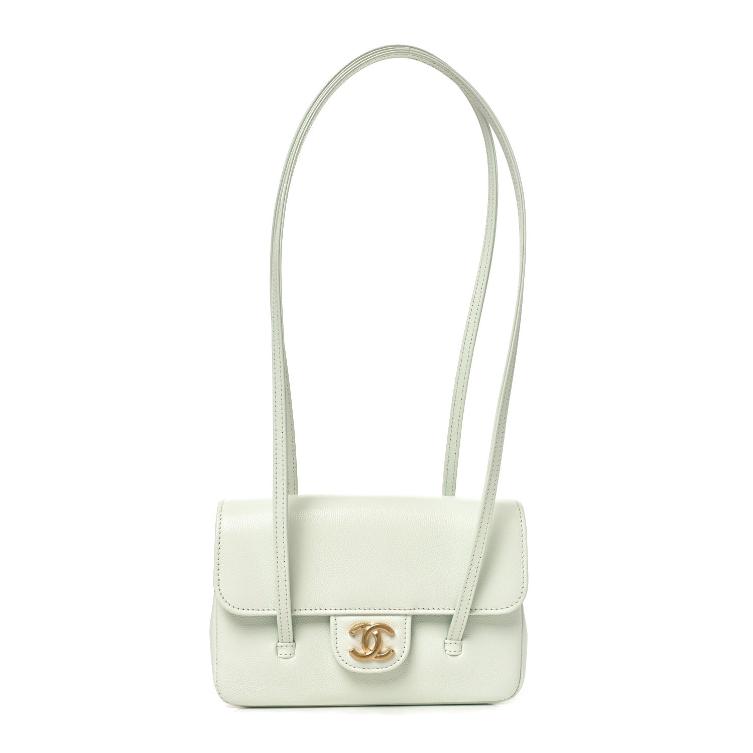 Shiny Caviar Mini Preppy Coco Shoulder Bag Light Blue