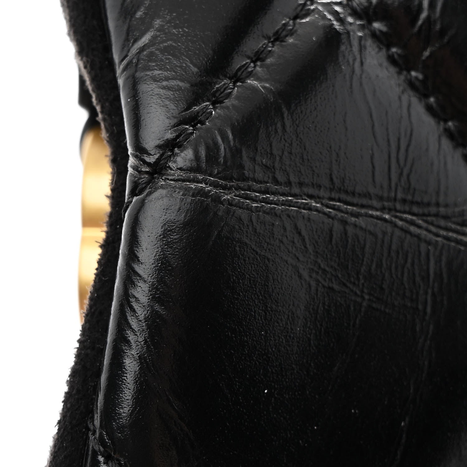 Shiny Calfskin Suede Goatskin Quilted Hobo Black