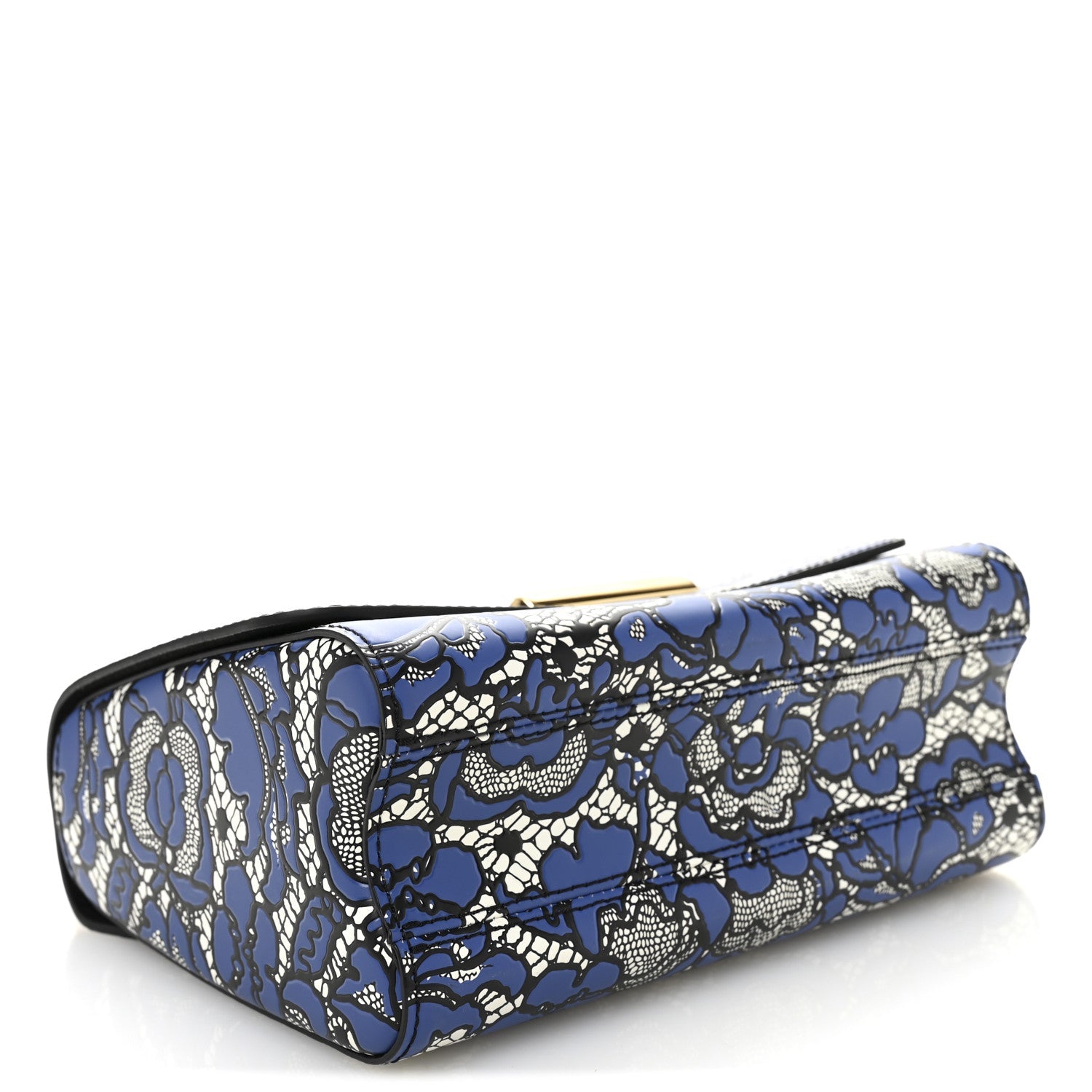 Calfskin Lace Flower Inlay Twist Shoulder Bag MM Navy Black