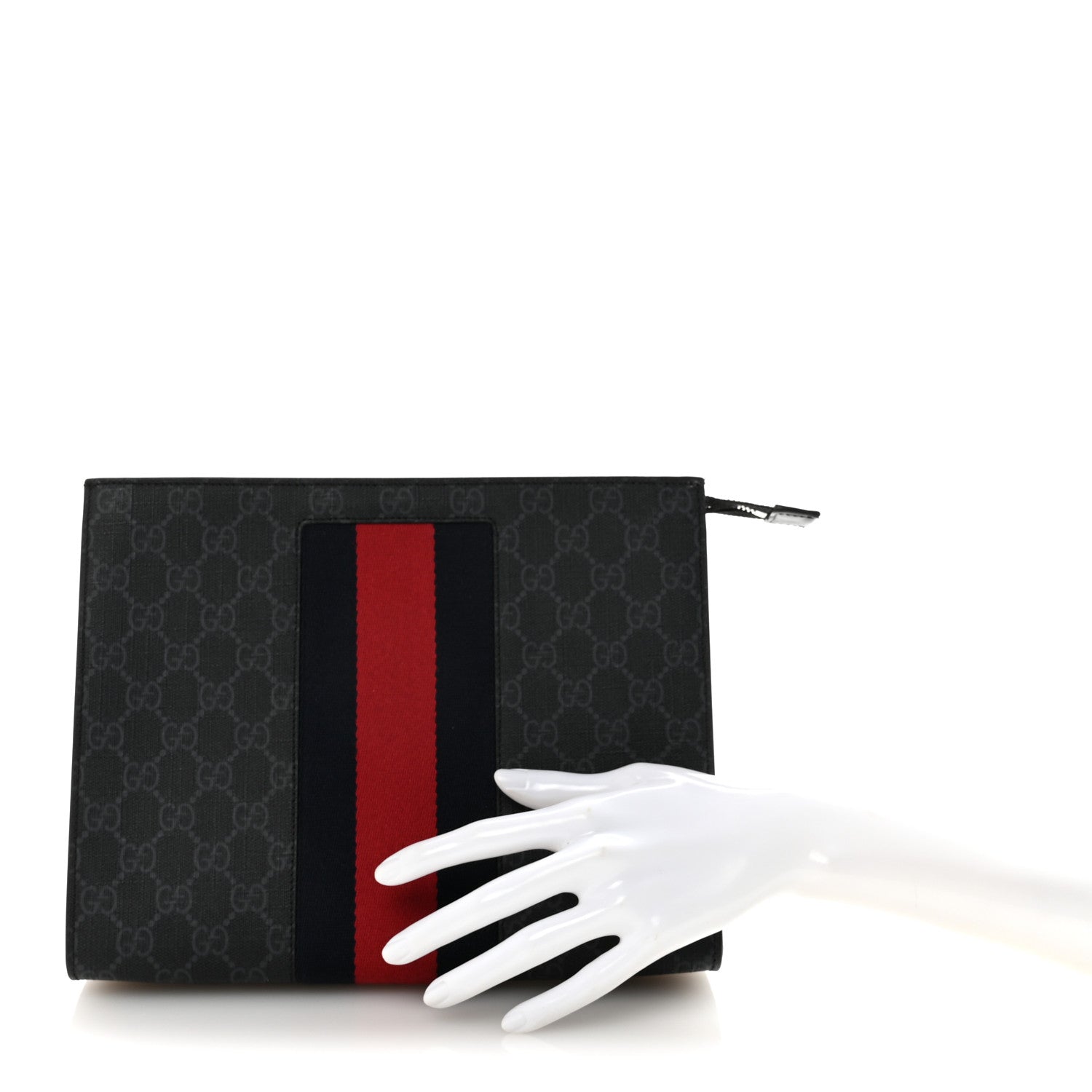 GG Supreme Monogram Selleria Calfskin Web New Web Cosmetic Case Black