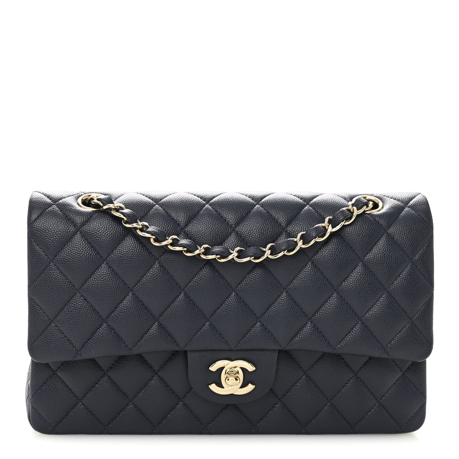 Caviar Quilted Medium Double Flap Navy