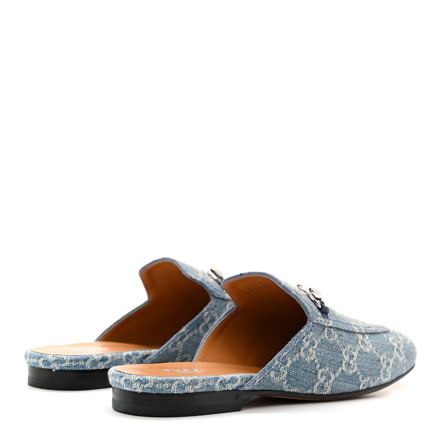 New Denim GG Malaga Kid Womens Princetown Slippers 37.5 Light Blue Royale