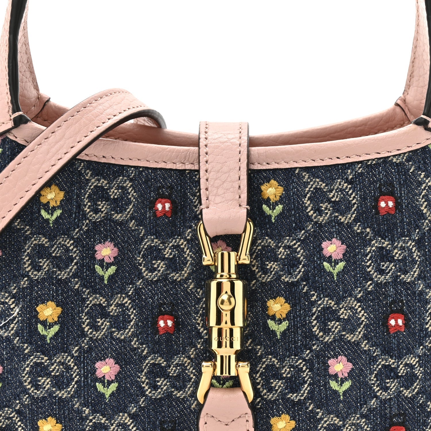 New Denim GG Monogram Calfskin Love Parade Mini Jackie 1961 Hobo Light Pink