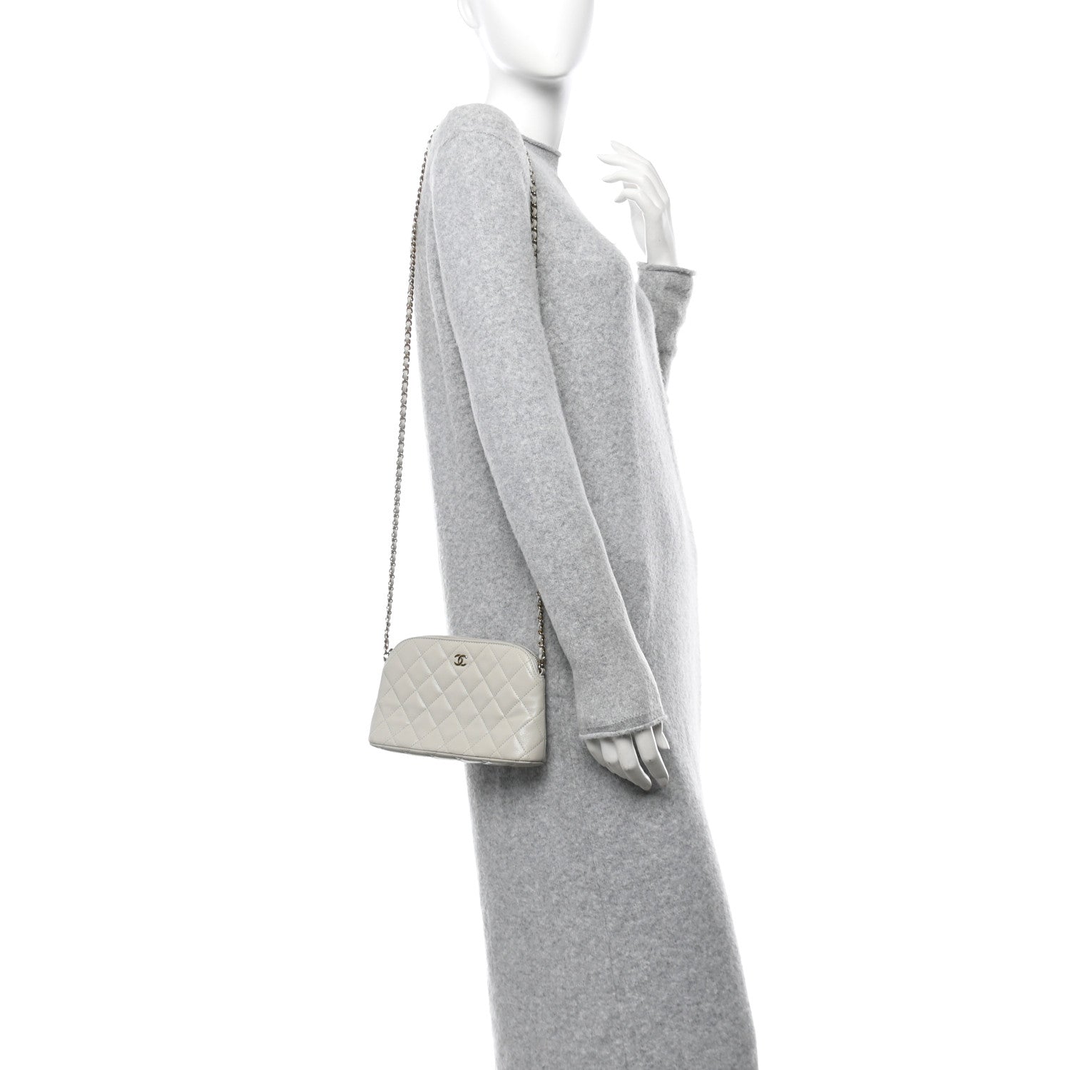 Caviar Quilted Classic Clutch With Chain Light Grey