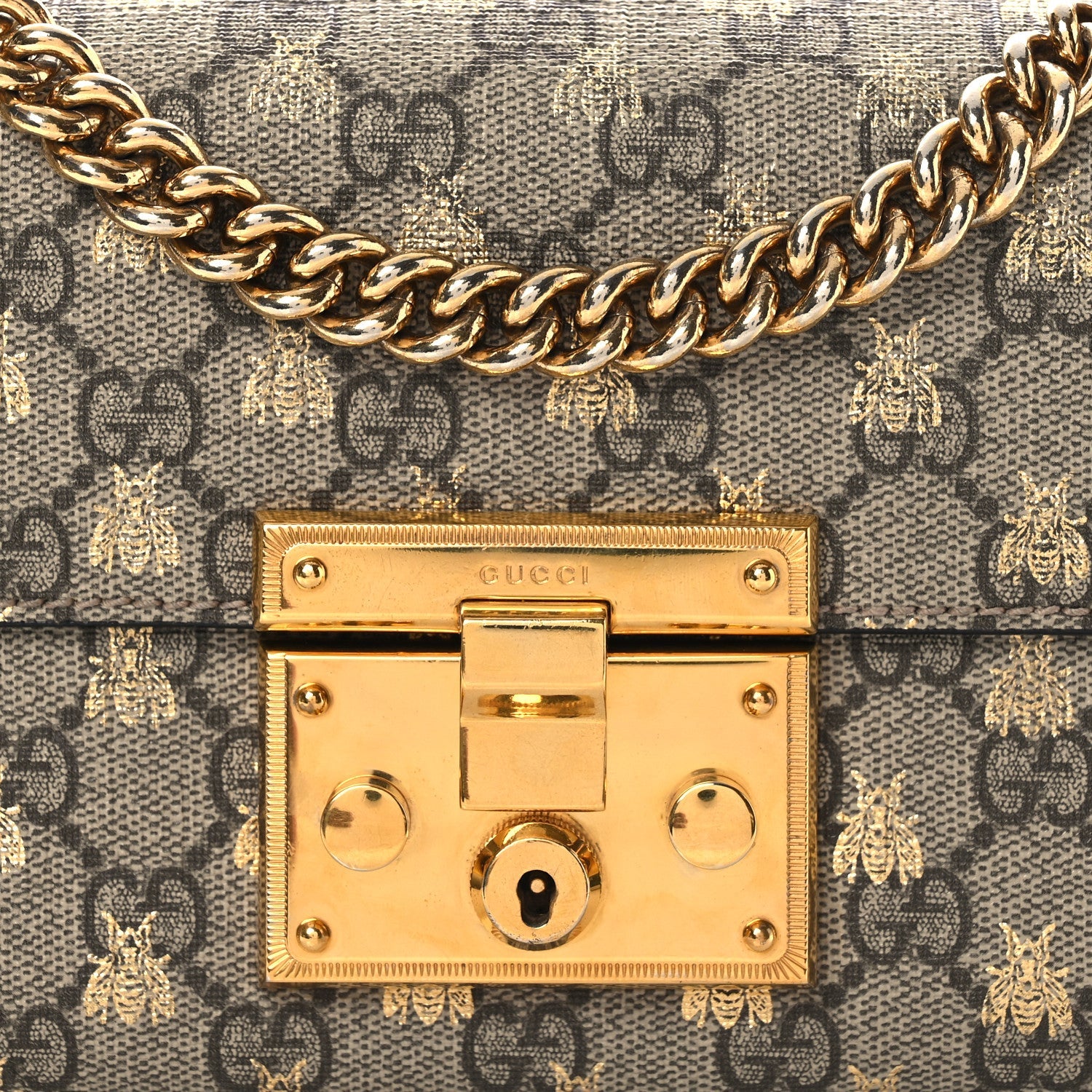 GG Supreme Monogram Bees Small Padlock Shoulder Bag Black