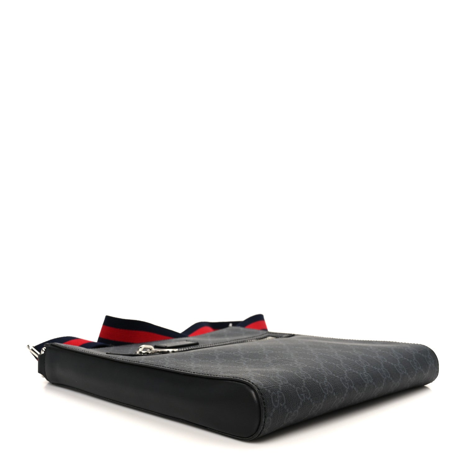 GG Supreme Monogram Appia Calfskin Web Flat Messenger Bag Black Grey