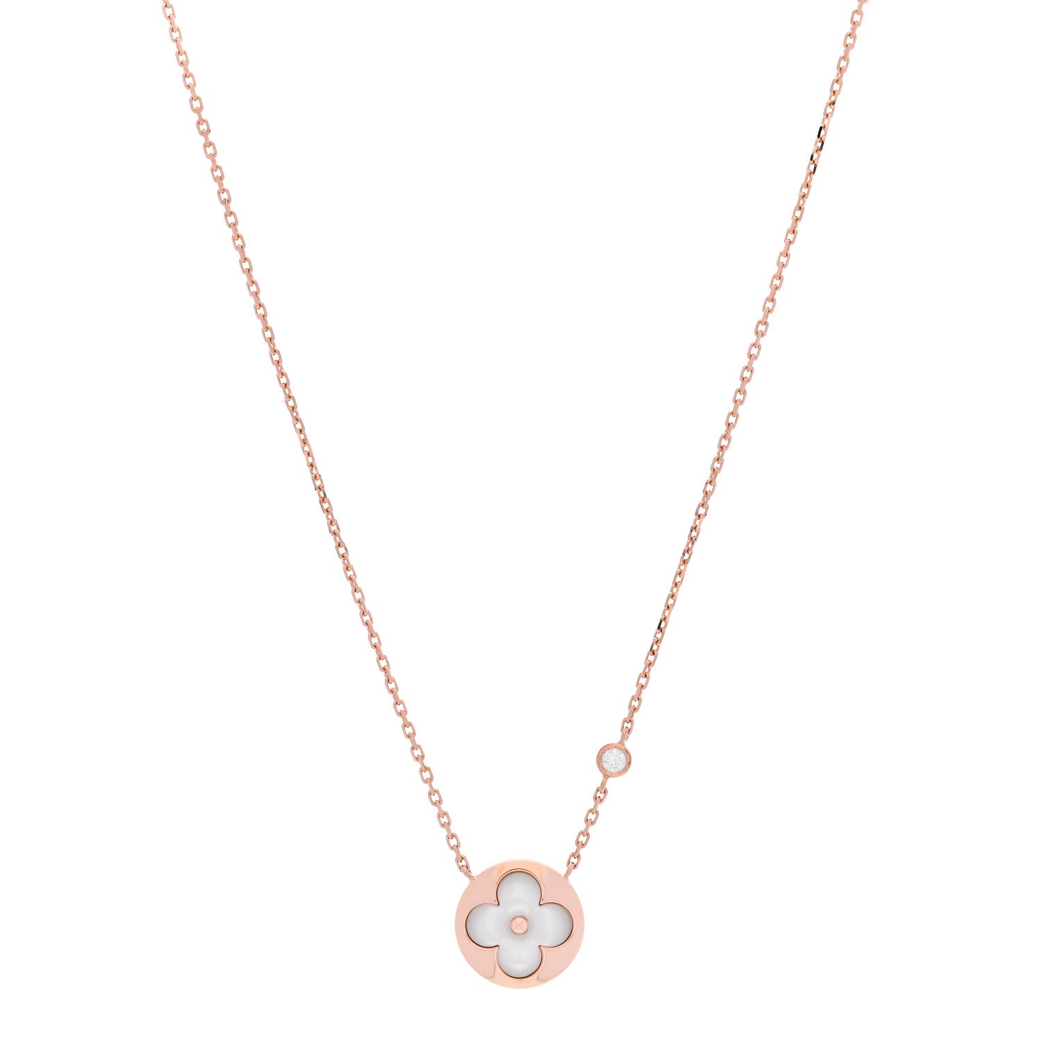 18K Pink Gold Diamond Mother of Pearl Color Blossom BB Sun Pendant Necklace