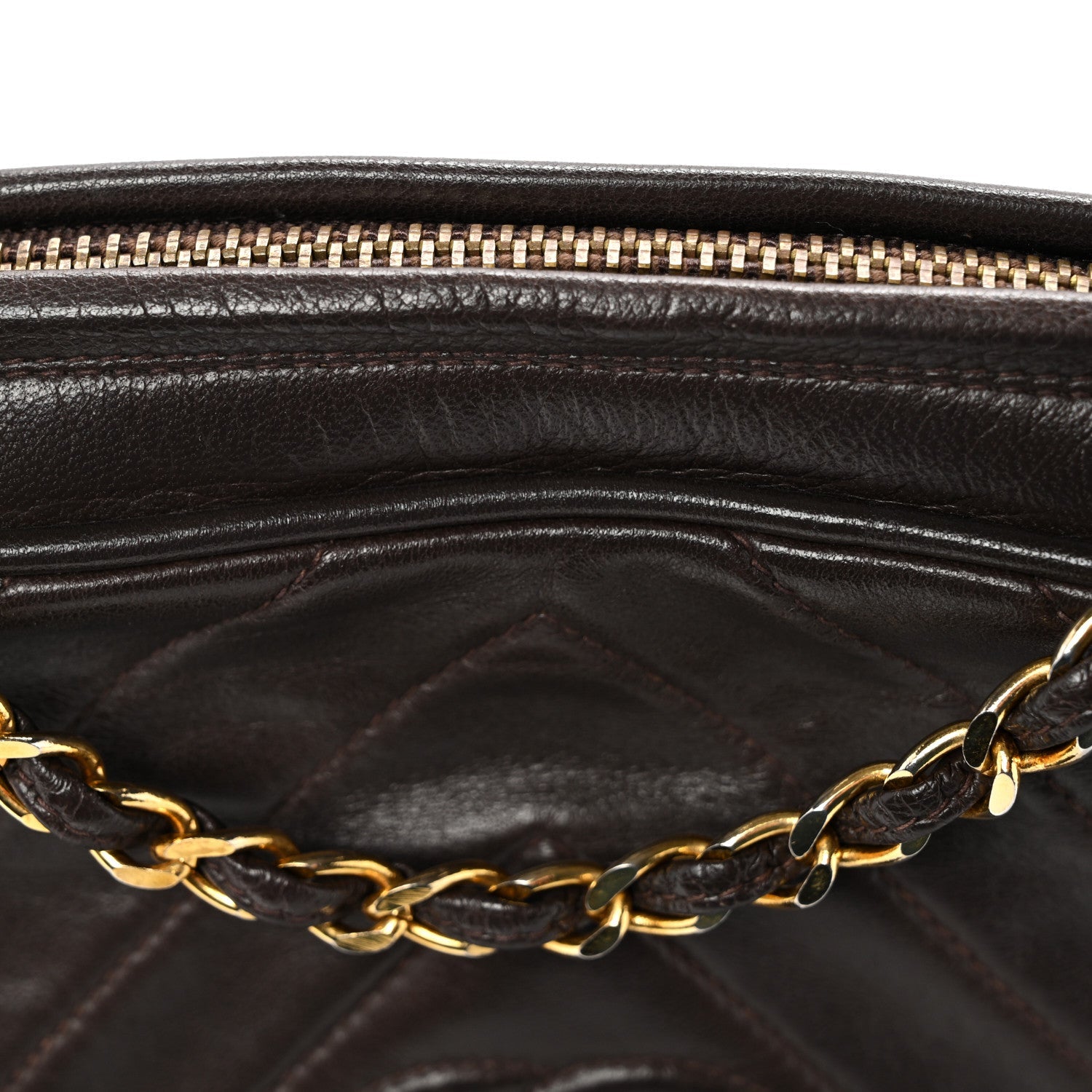 Lambskin Chevron Quilted Tassel Camera Case Brown