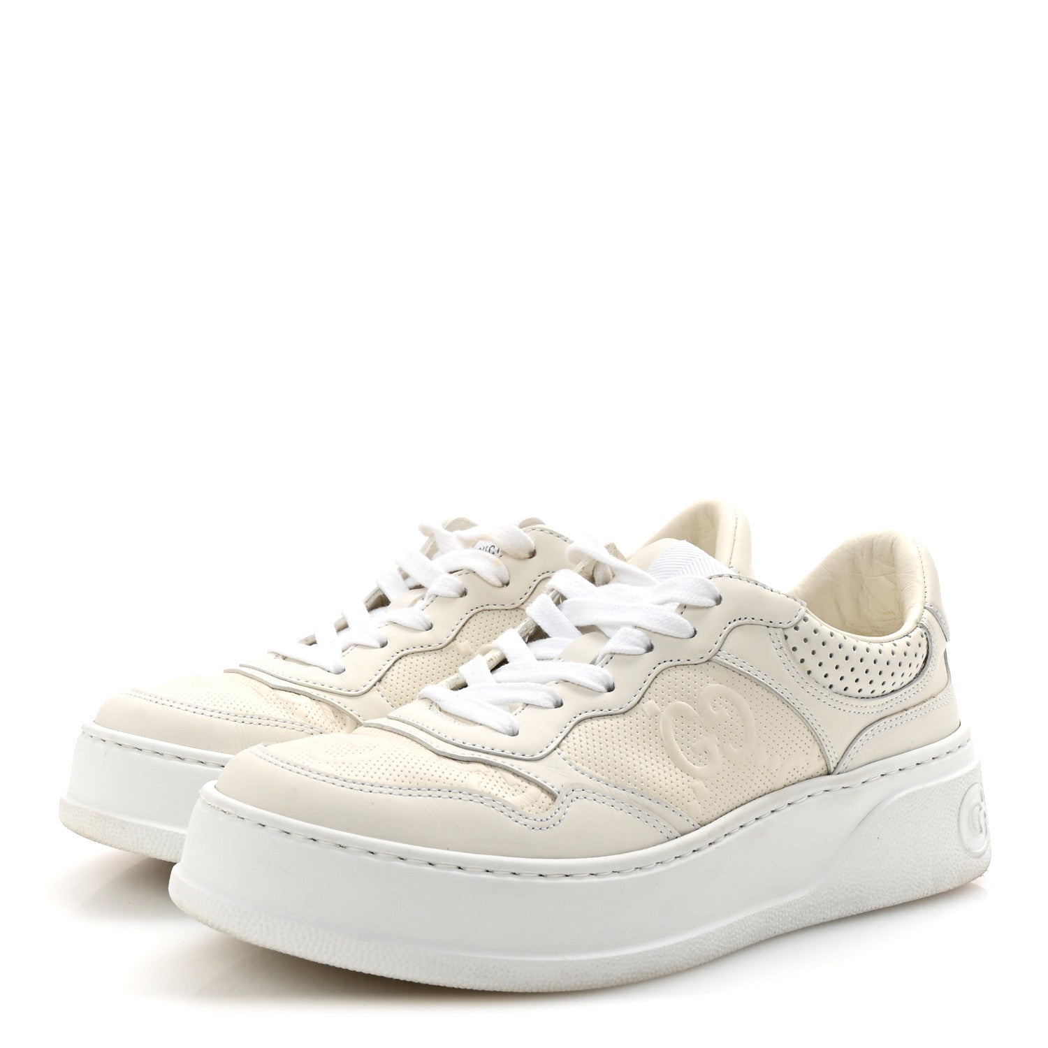 Calfskin GG Tennis Embossed Perforated Womens Platform 55mm Sneakers 38 Great White