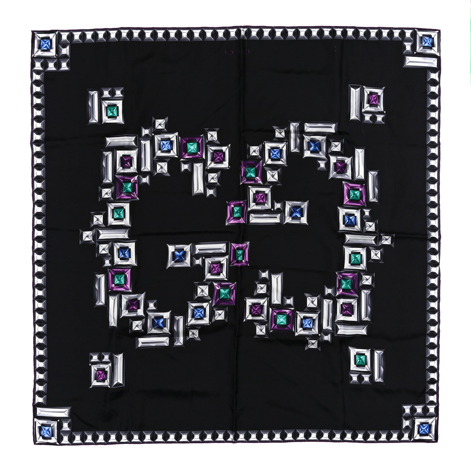 Silk GG Jewel Square Scarf Black Multicolor