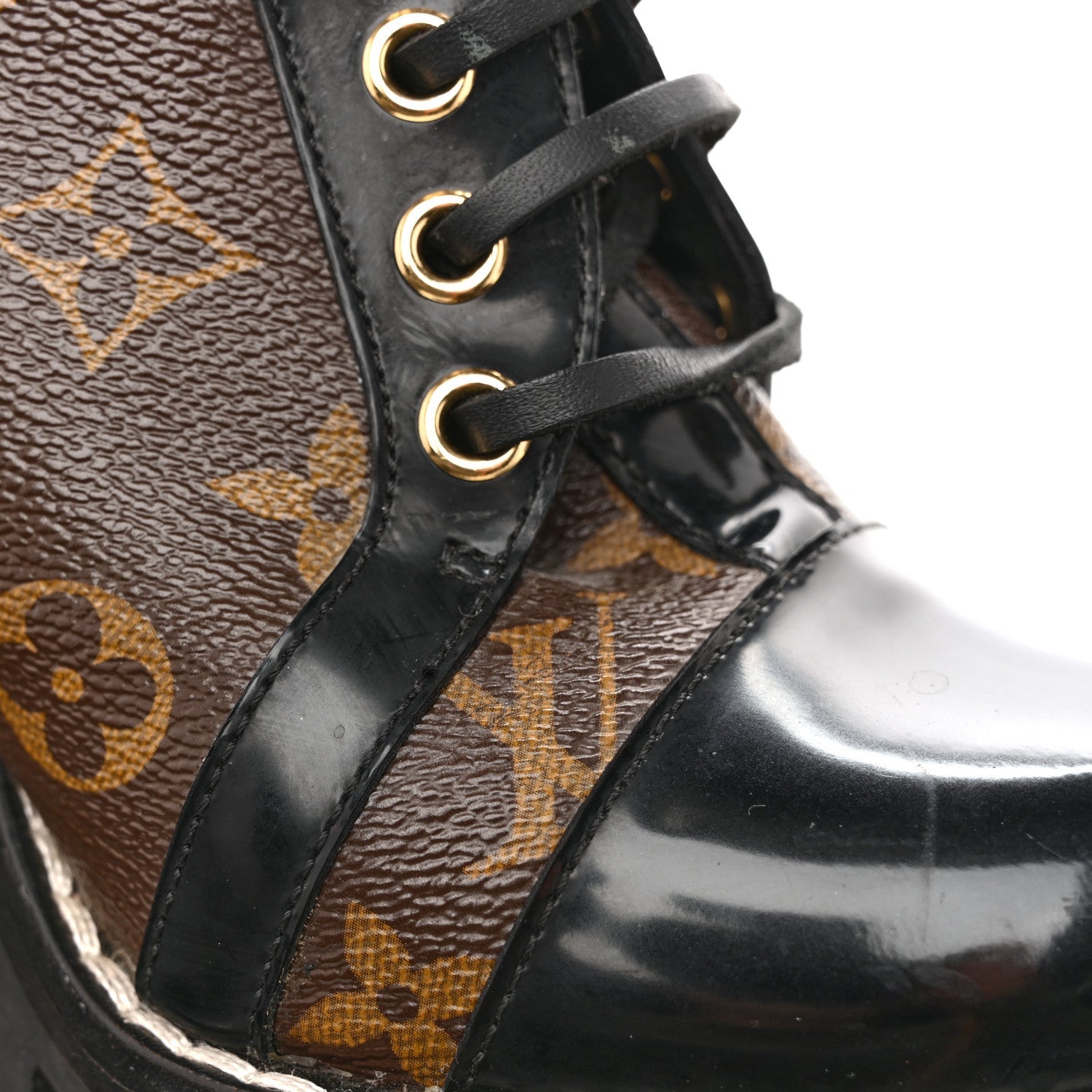 Patent Calfskin Monogram Star Trail Ankle Boots 36 Black
