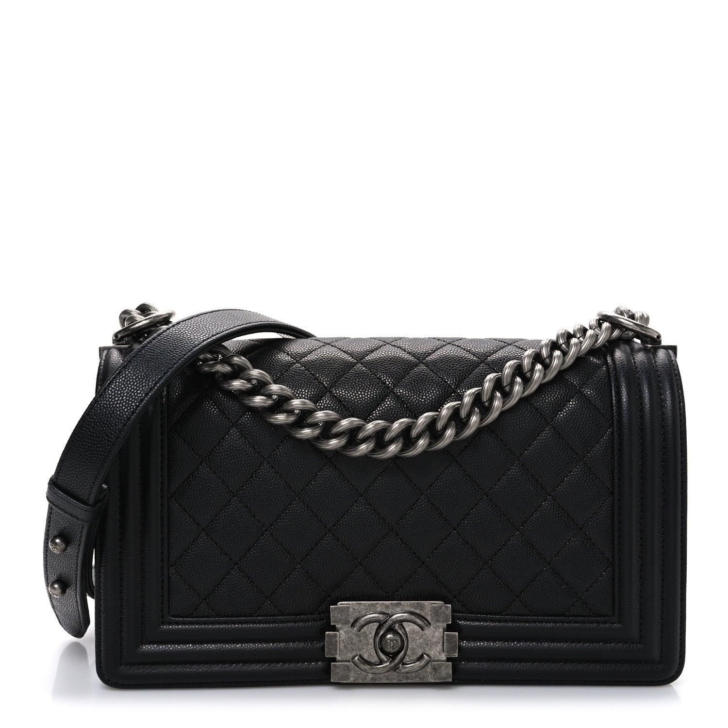 Iridescent Caviar Quilted Medium Boy Flap Black