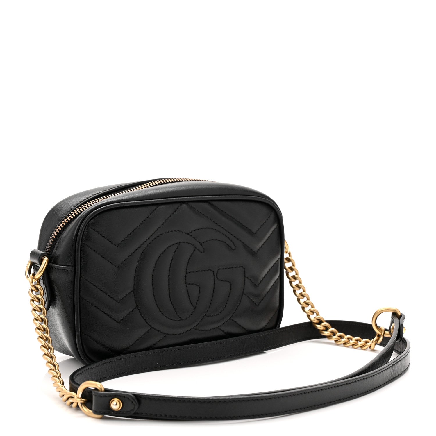 Calfskin Matelasse Mini GG Marmont Chain Shoulder Bag Black