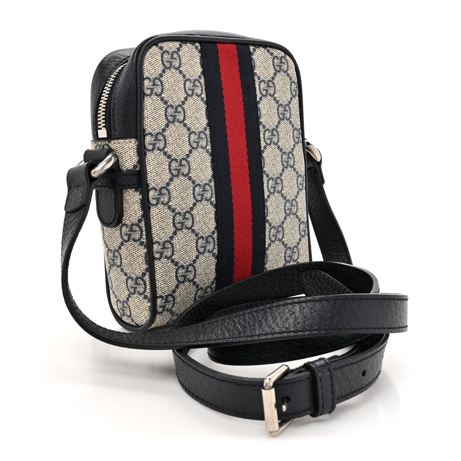 GG Supreme Monogram Textured Calfskin Web Mini Ophidia Messenger Beige Blue
