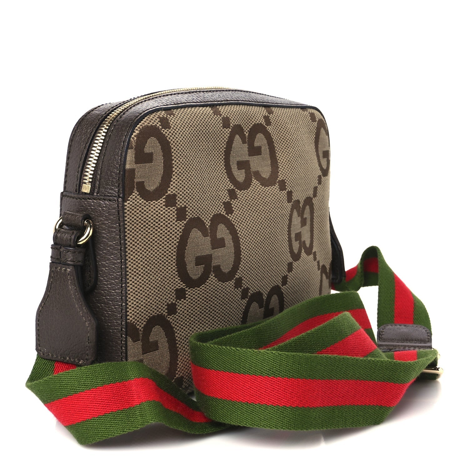 Monogram Jumbo GG Textured Dollar Calfskin Web Messenger Shoulder Bag Camel Ebony New Acero