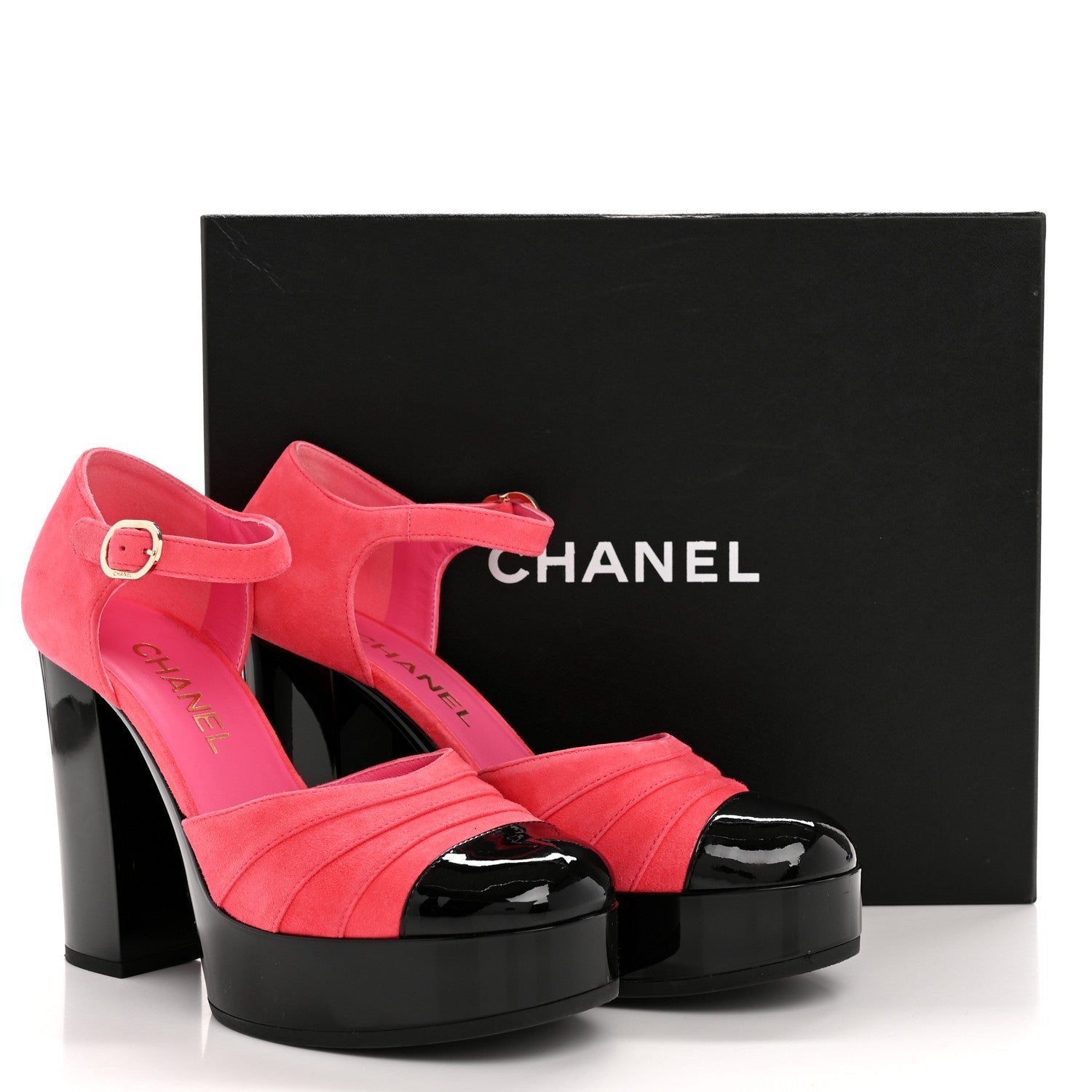Patent Suede CC Platform Pumps 39 Dark Pink Black