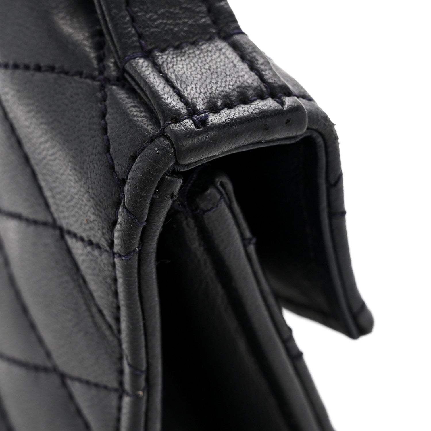 Lambskin Diamond Stitch Envelope Single Flap Black
