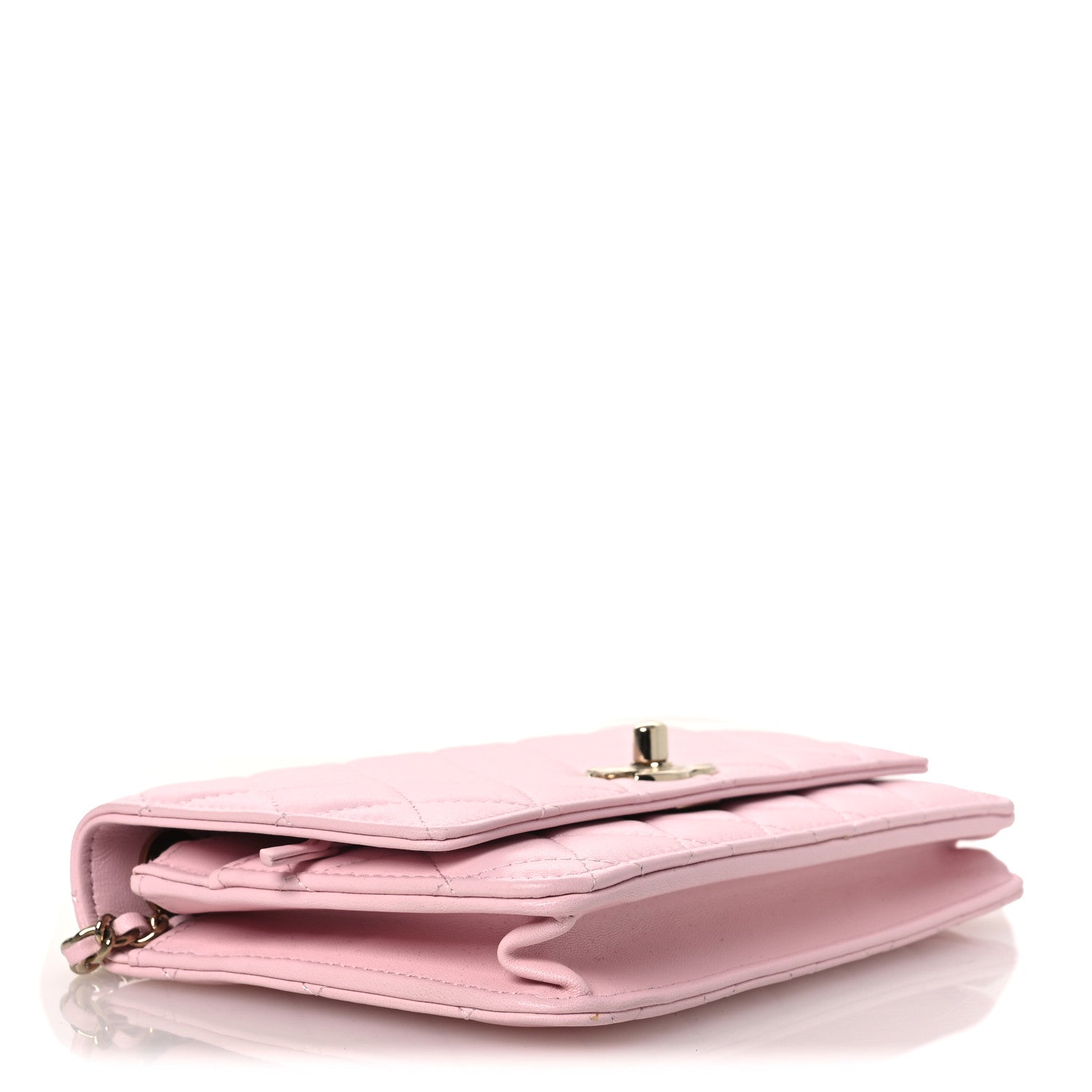 Lambskin Quilted Trendy Chain CC Wallet On Chain WOC Light Pink