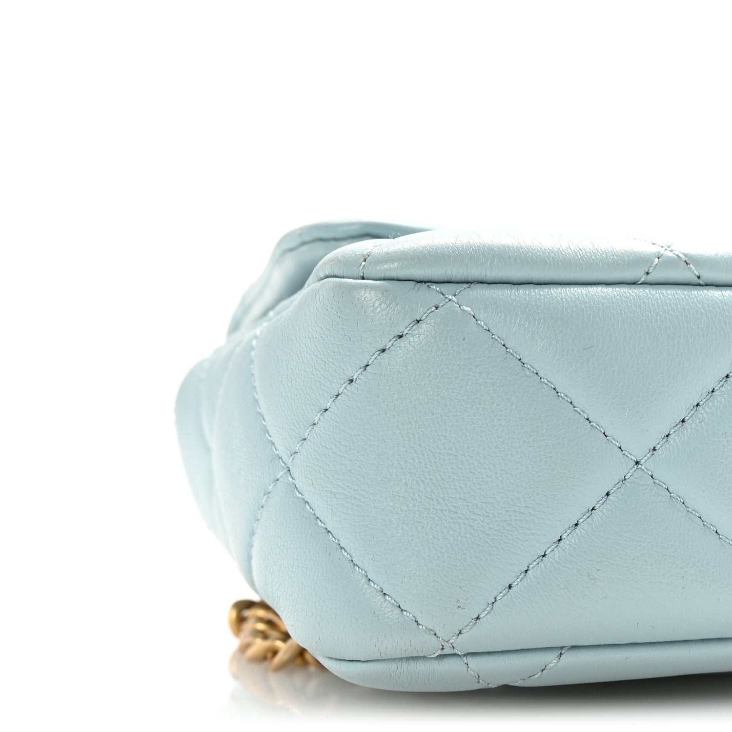 Lambskin Enamel Quilted Mini Pending CC Square Flap Light Blue