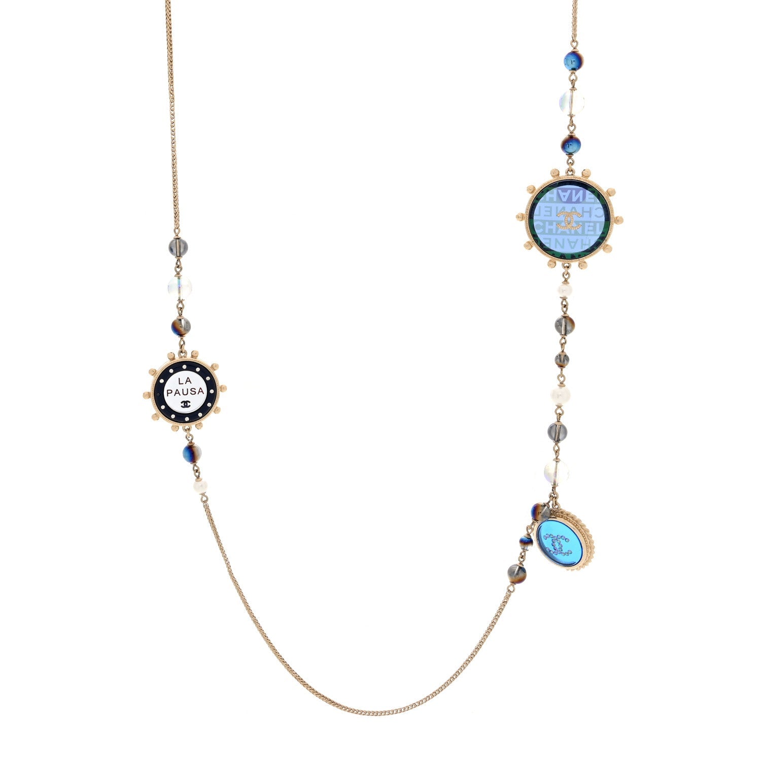 Resin Crystal Pearl CC La Pausa Long Necklace Multi