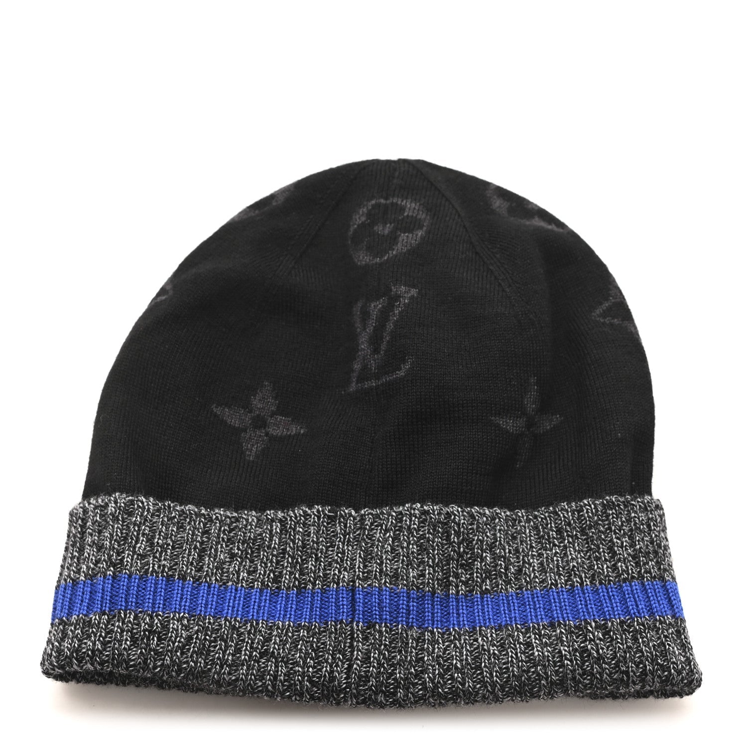 Wool Bonnet Monogram Color Block Beanie Hat Black