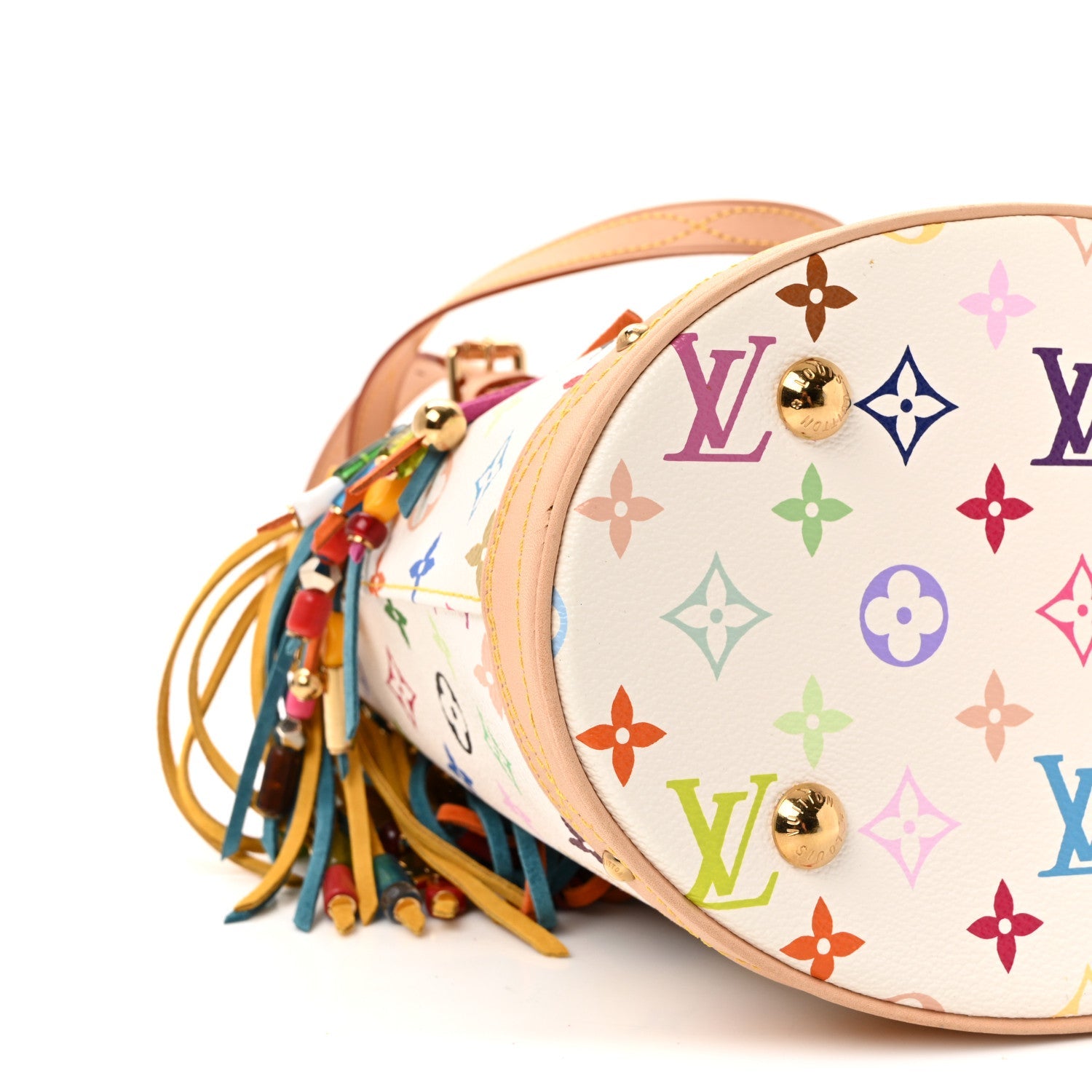Monogram Multicolor Fringe Bucket White