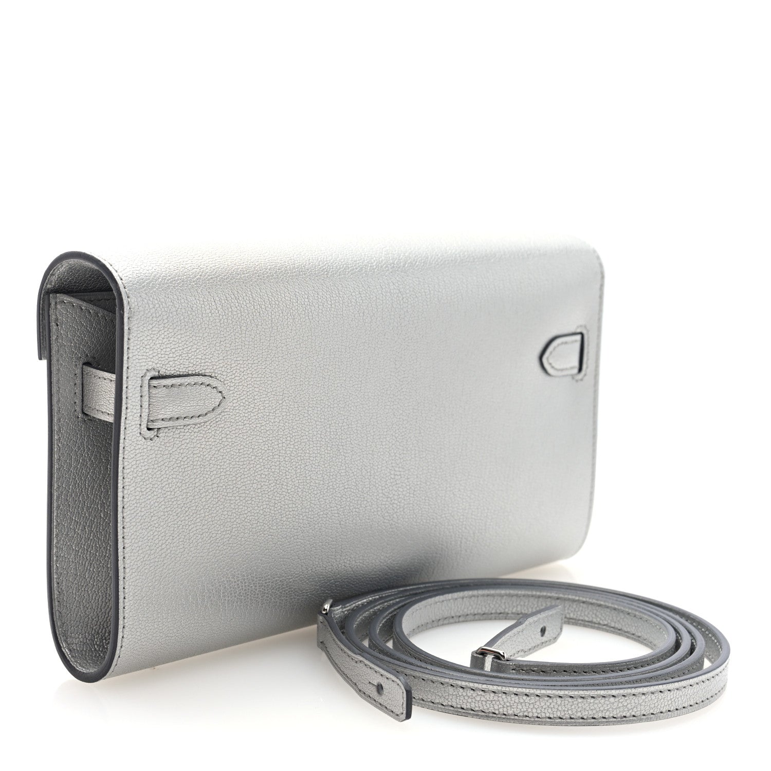 Metallic Chevre Chamkilight Kelly Wallet To Go Argent