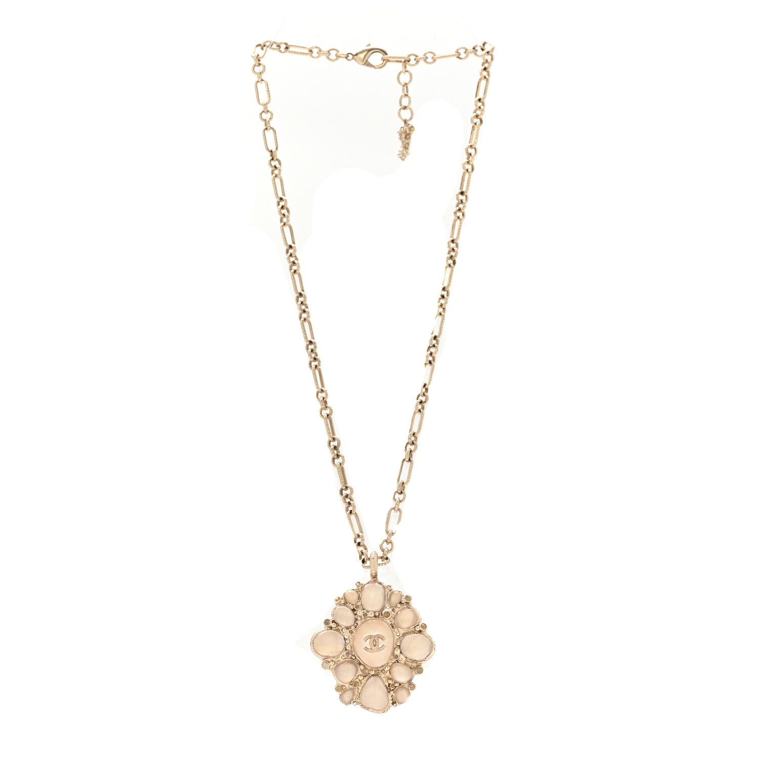 Gripoix Poured Glass CC Pendant Necklace Gold Grey