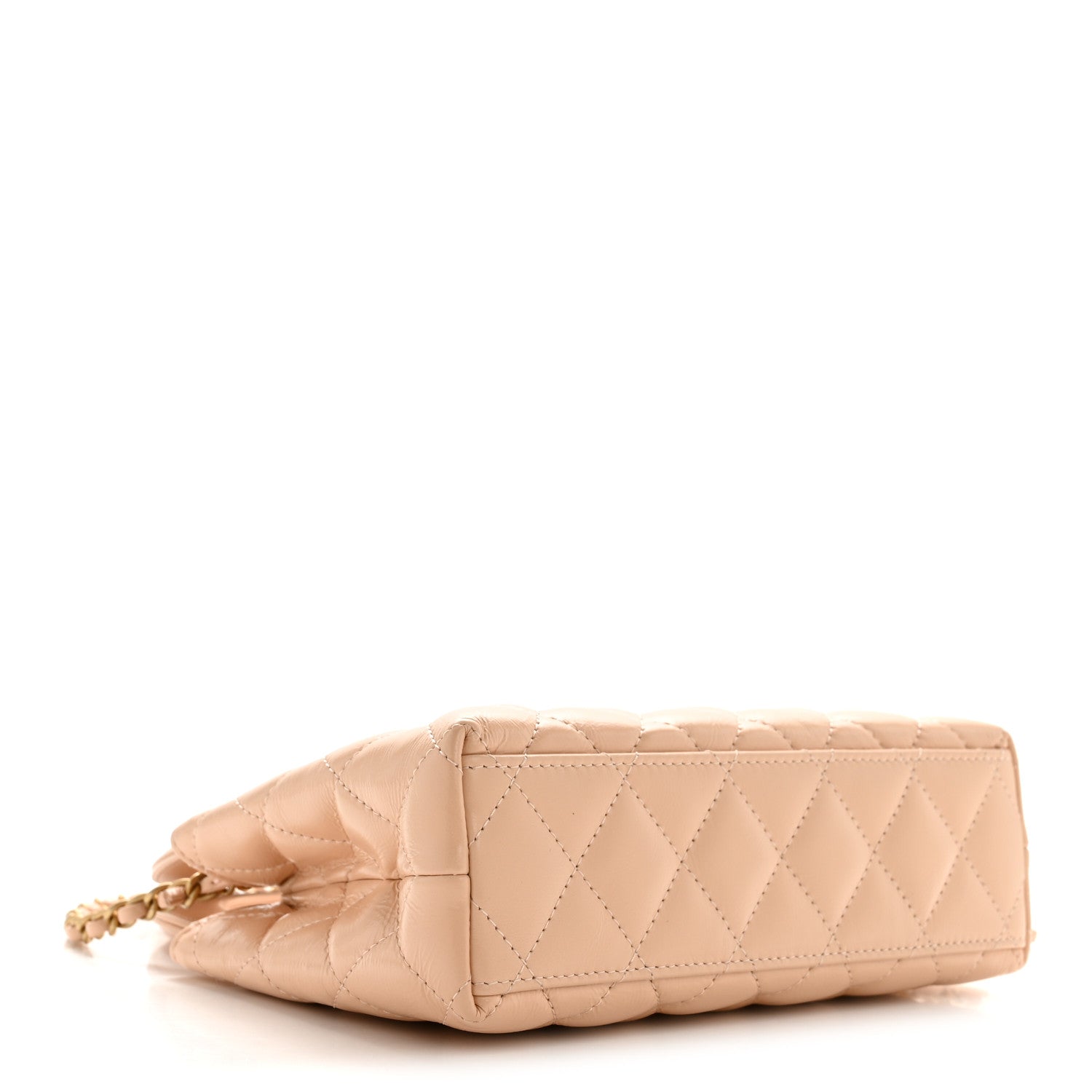 Shiny Aged Calfskin Quilted Nano Kelly Shopper Beige