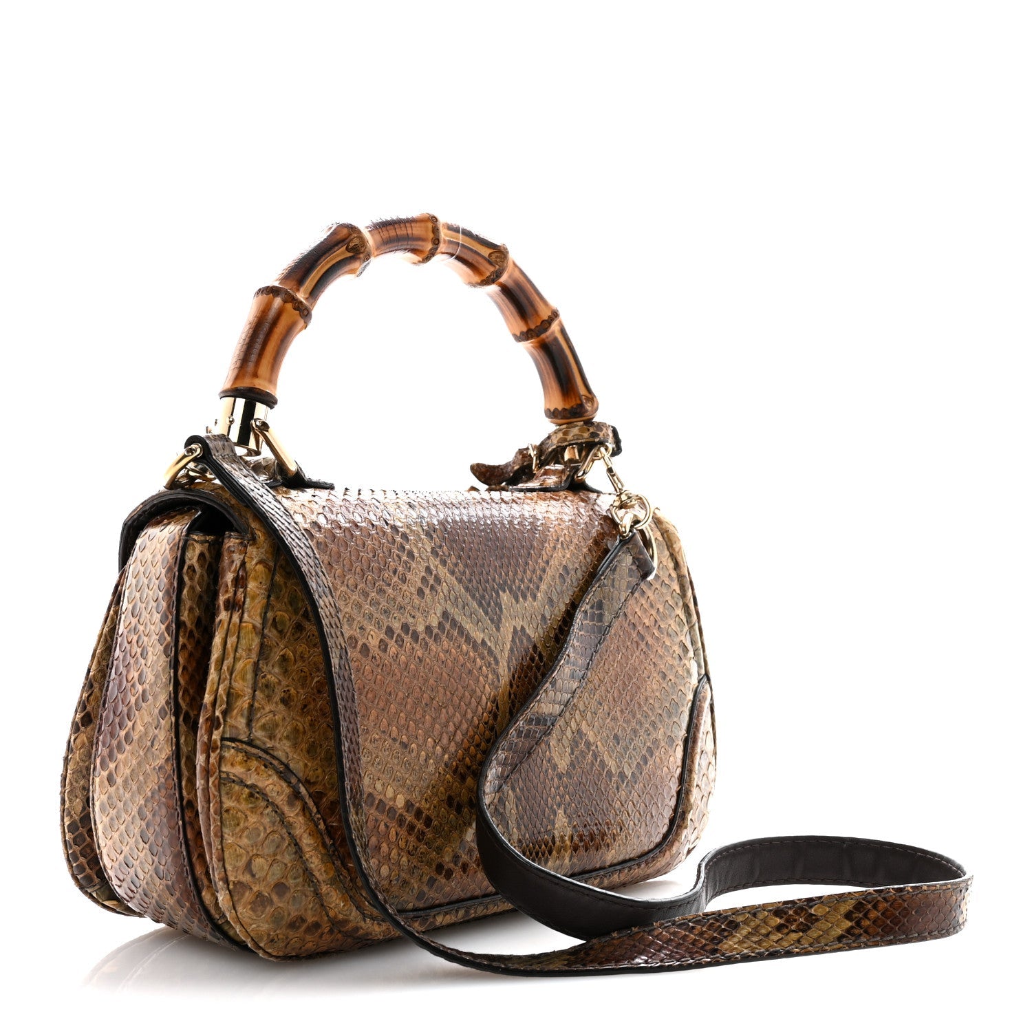 Snakeskin Medium New Bamboo Top Handle Bag Natural