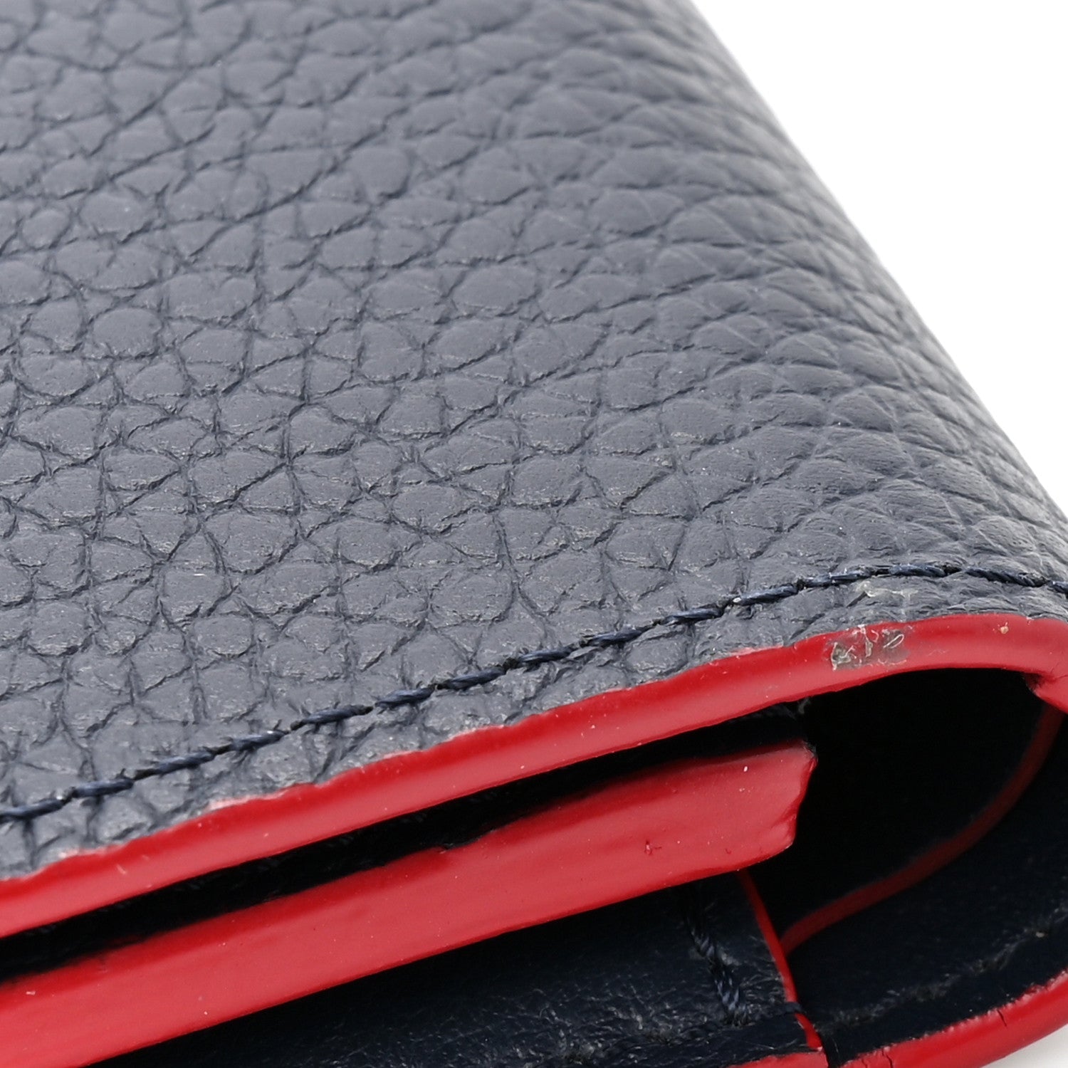 Taurillon Capucines Compact Wallet Marine Rouge