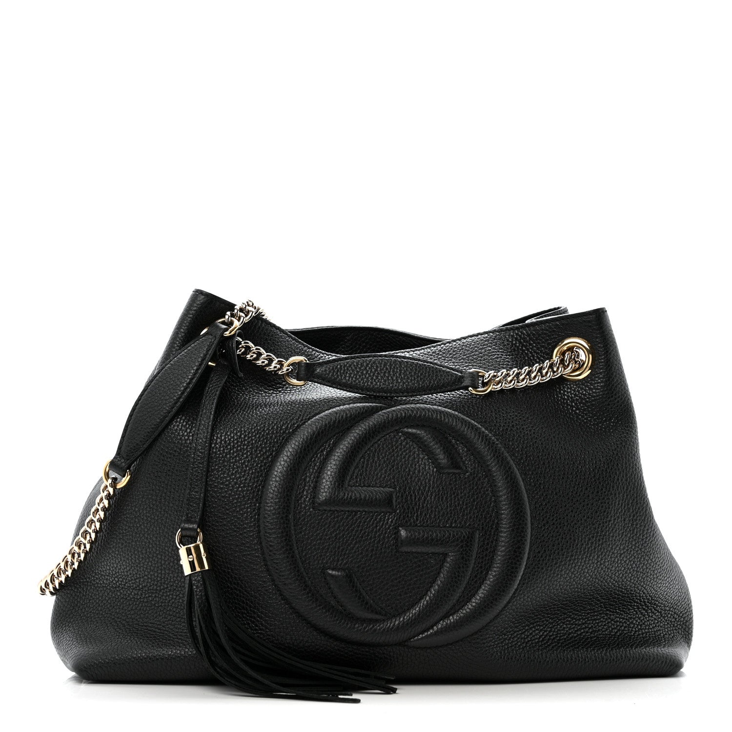 Pebbled Calfskin Medium Soho Chain Shoulder Bag Black