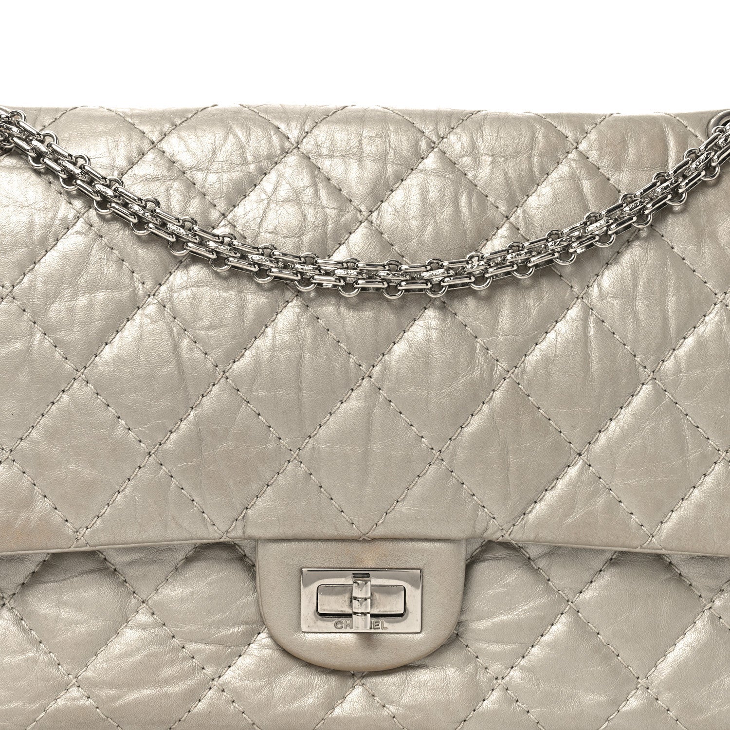Metallic Aged Calfskin Quilted 2.55 Reissue 226 Flap Grey