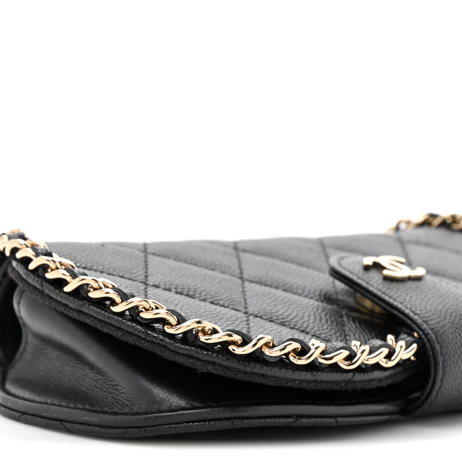 Caviar Quilted Chain Glasses Case Black