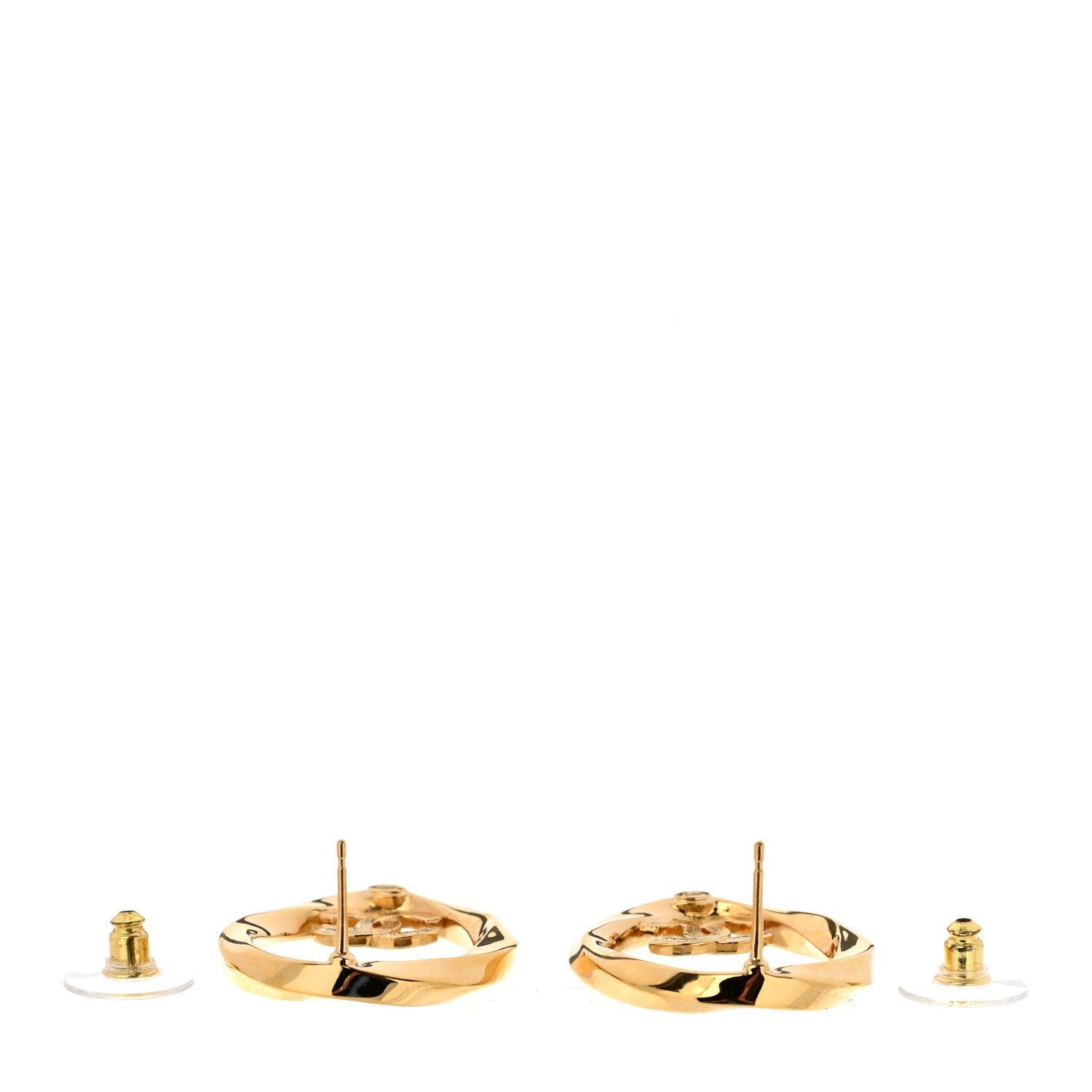 Metal Crystal Studded CC Round Earrings Gold