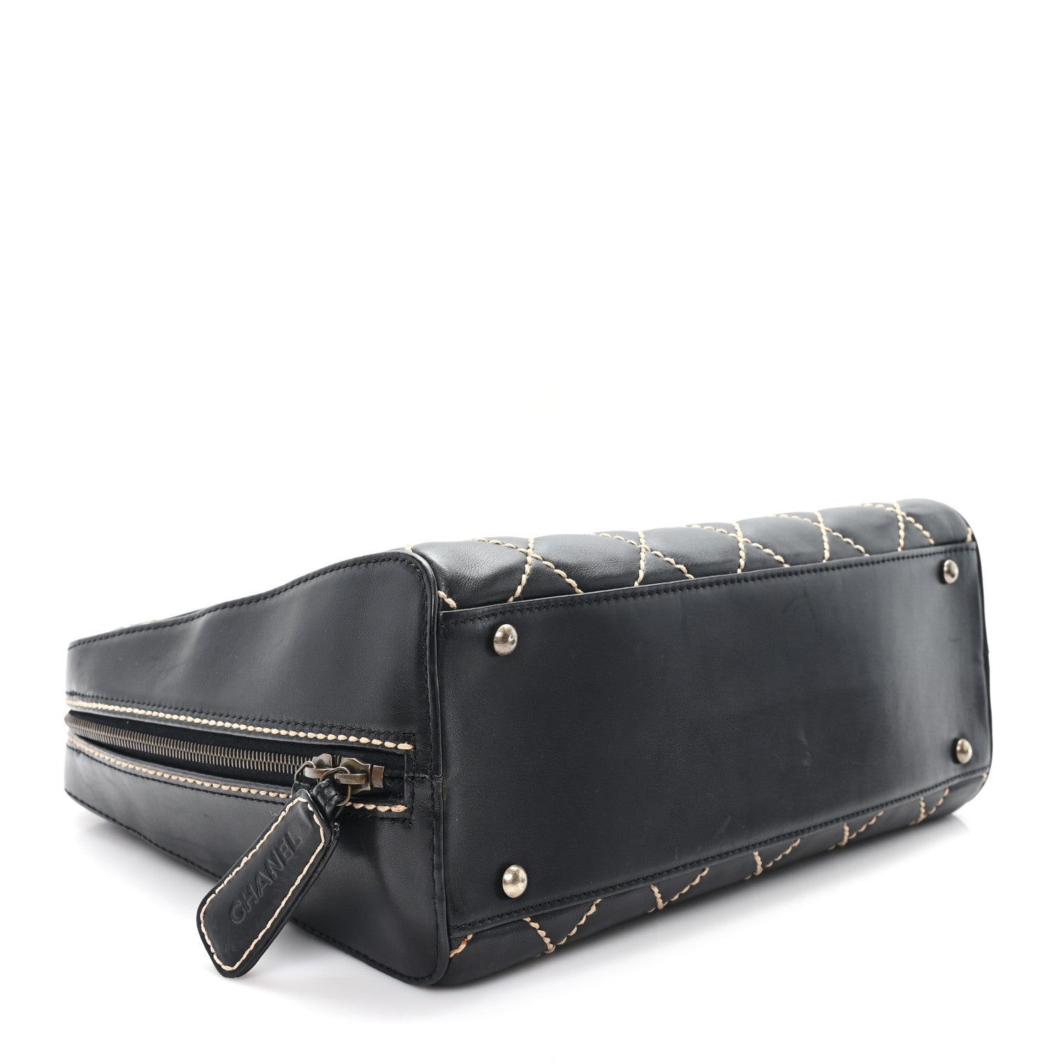 Calfskin Wild Stitch Vertical Top Handle Bag Black