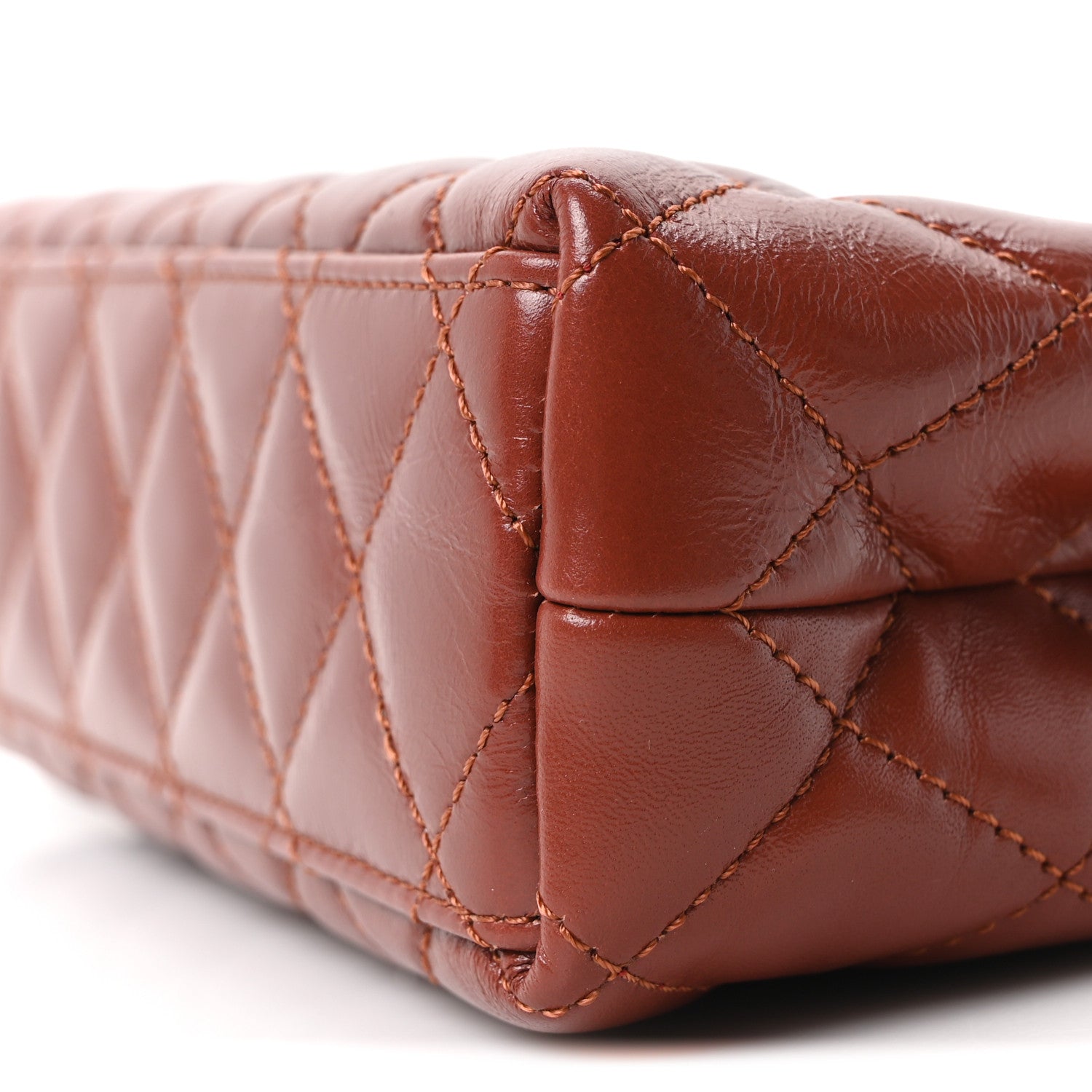 Shiny Aged Calfskin Quilted Nano Kelly Shopper Brown