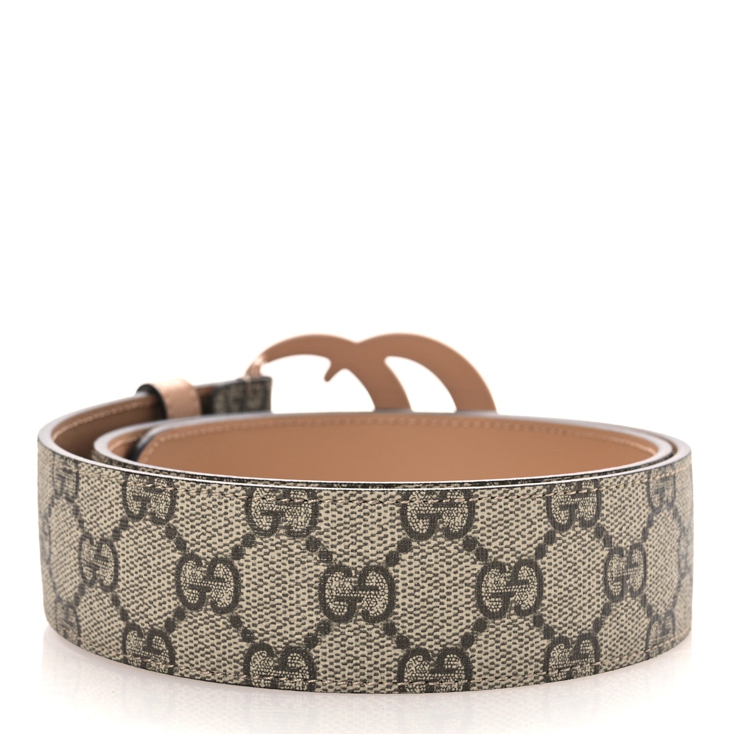 GG Supreme Monogram Plutone Calfskin Enamel Double G Belt 80 32 Beige Ebony Camelia