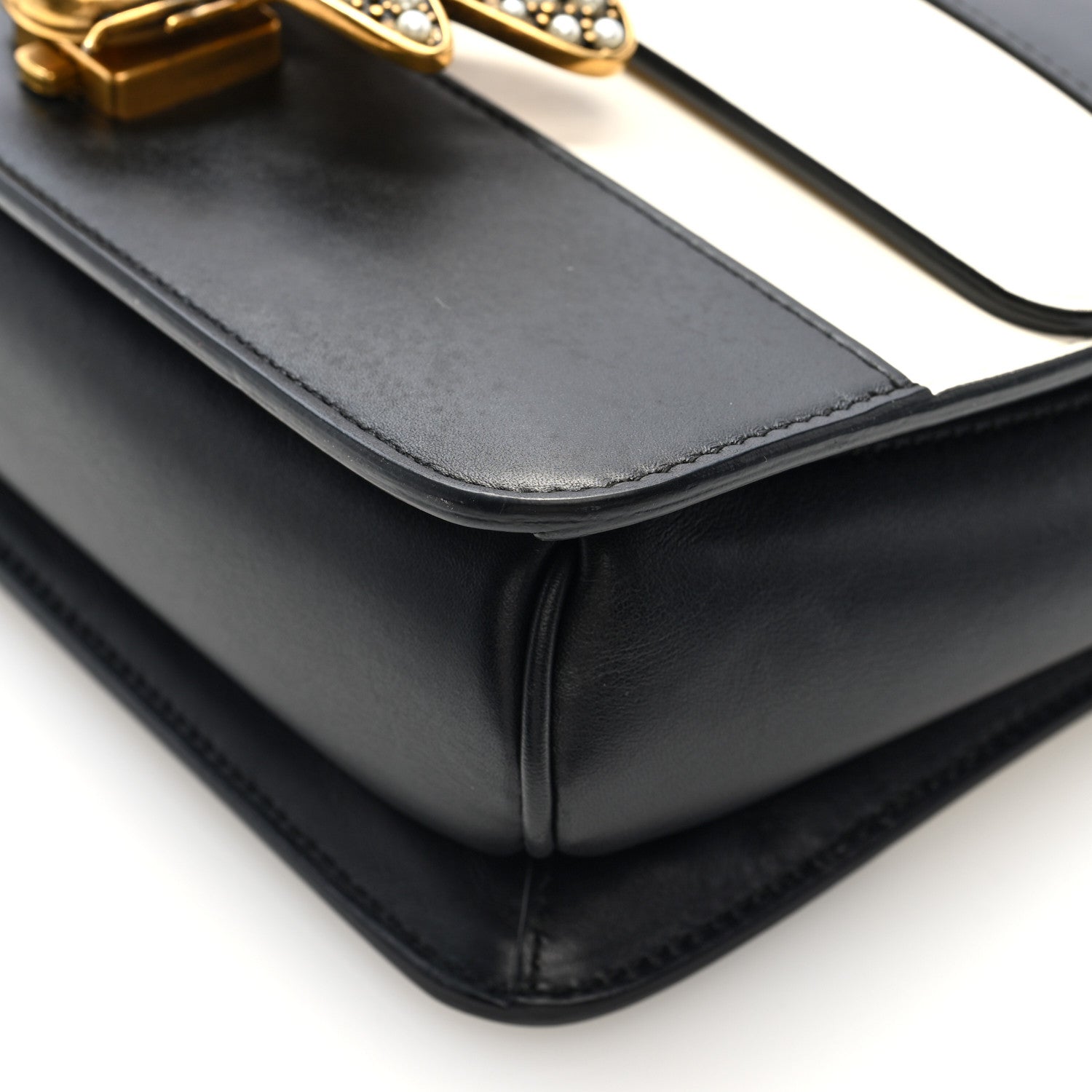 Calfskin Sylvie Web Queen Margaret Shoulder Bag Mystic White Black