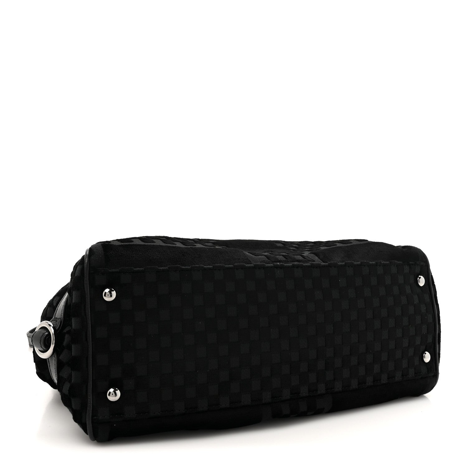 Velvet Checkered Kiss Lock Shoulder Bag Black
