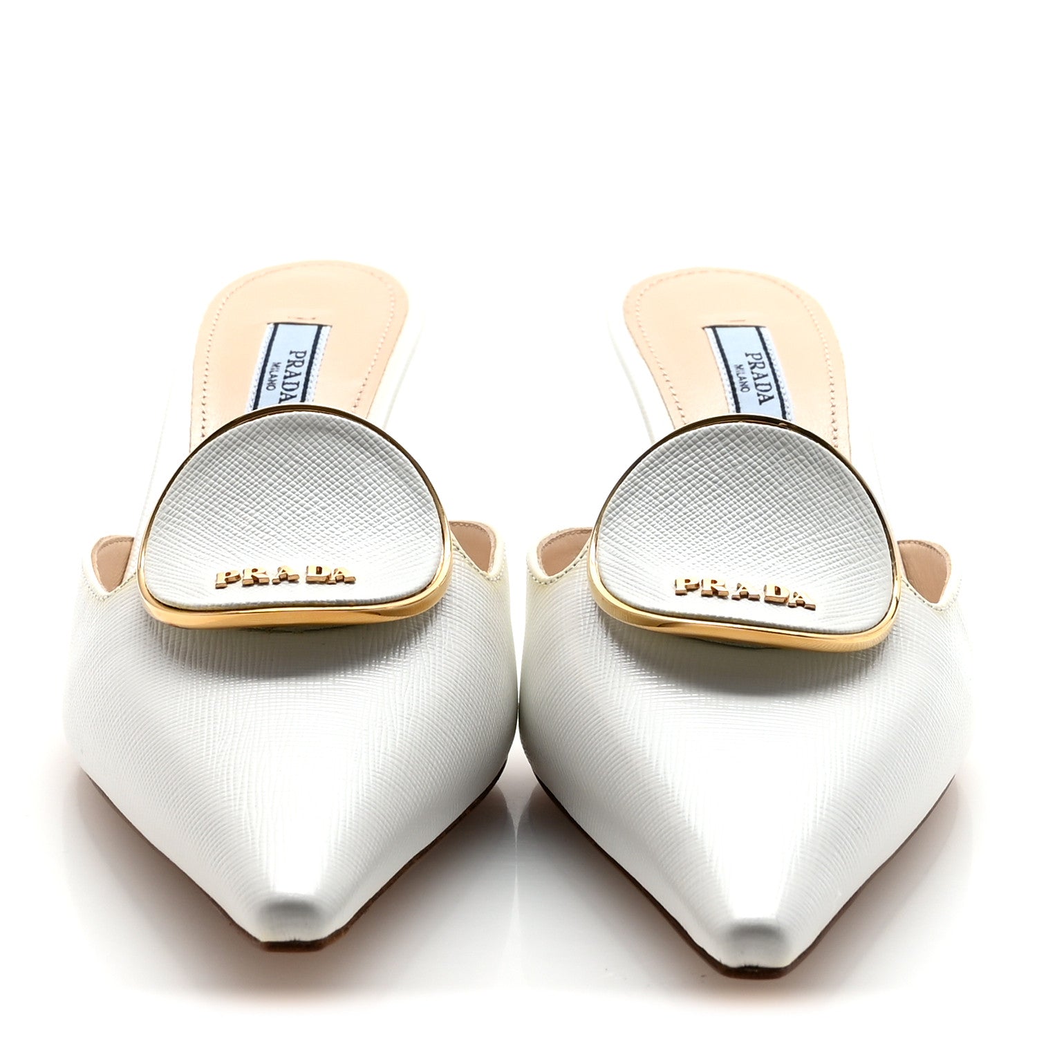 Saffiano Logo Pointed Toe 50mm Mules 36 White