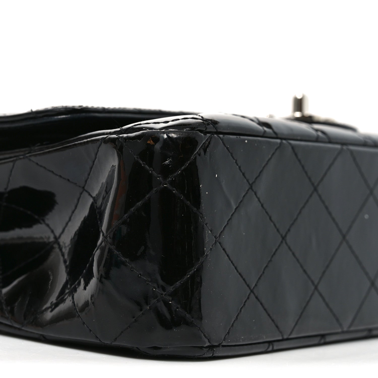 Patent Quilted Medium Double Flap Black