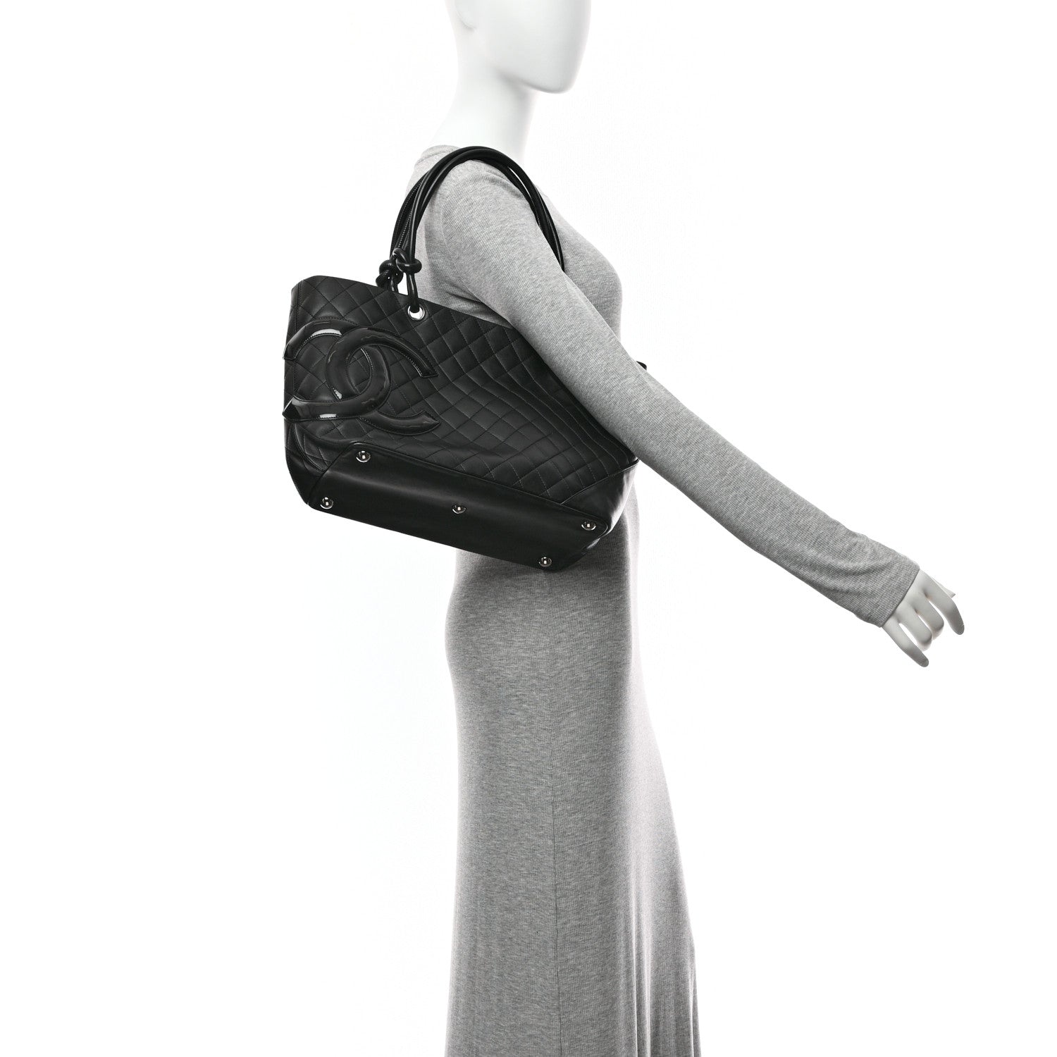 Calfskin Quilted Large Cambon Tote Black