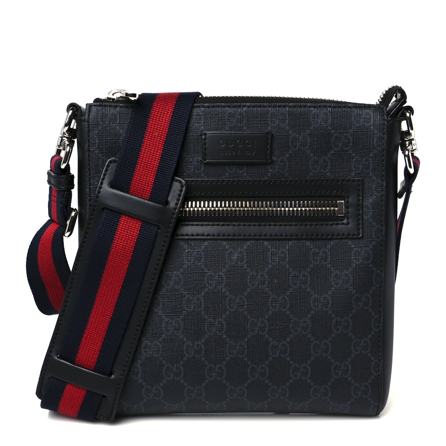 GG Supreme Monogram Web Small Flat Messenger Bag Black Grey