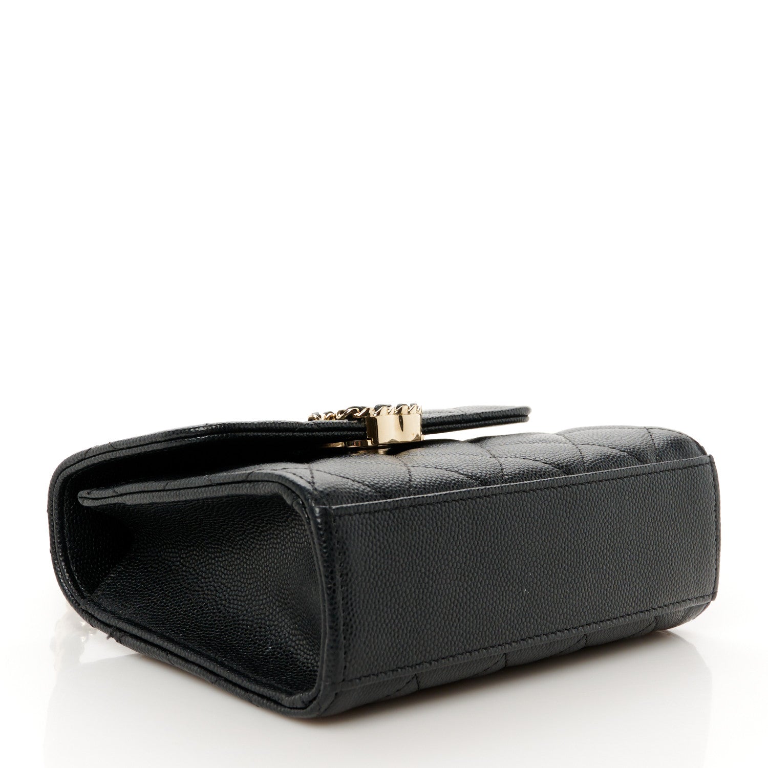 Caviar Quilted Double Chain Top Handle Flap With Chain Black