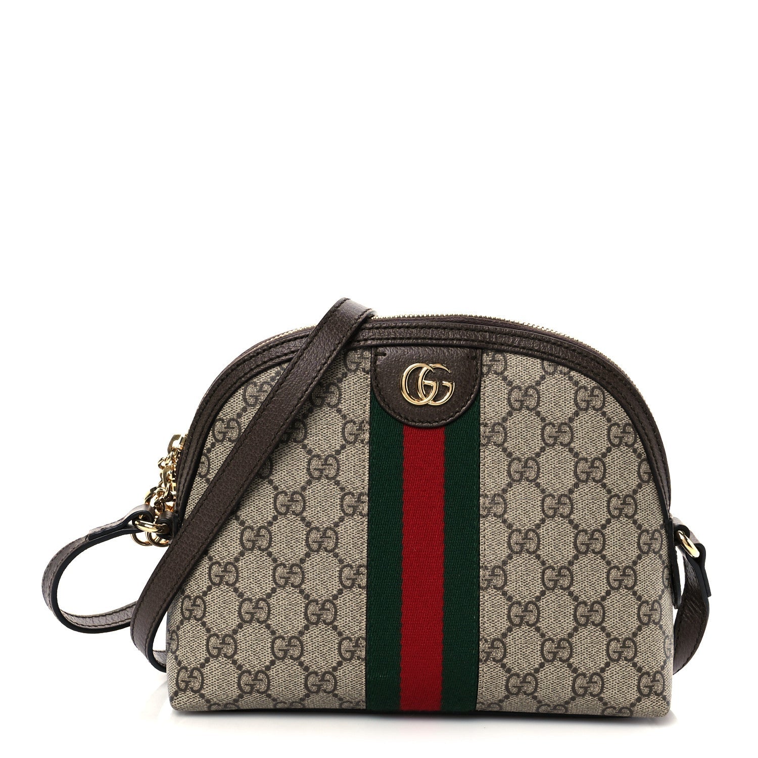 GG Supreme Monogram Textured Dollar Calfskin Web Small Ophidia Dome Shoulder Bag Beige Ebony New Acero