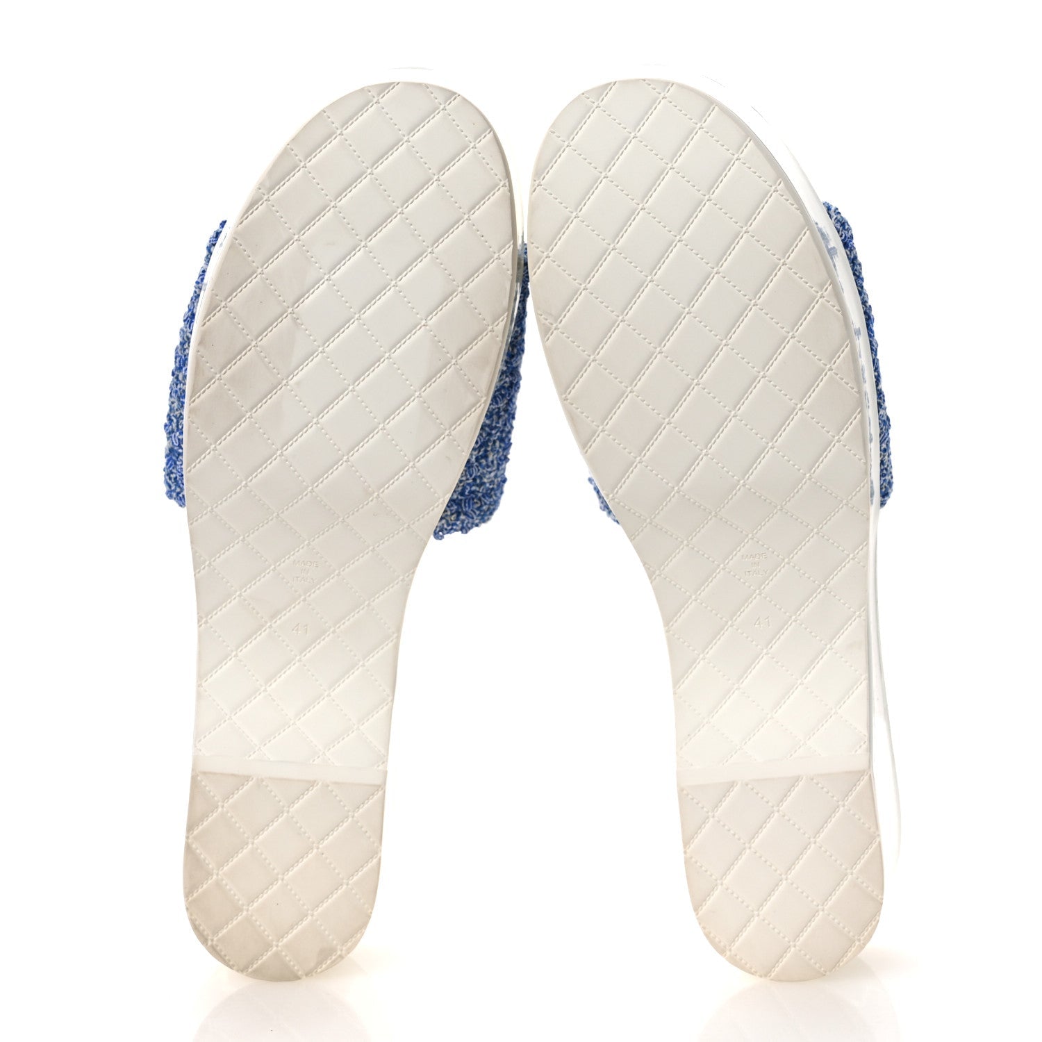 Tweed Sequin Patent Calfskin CC Mule Sandals 41 Blue White